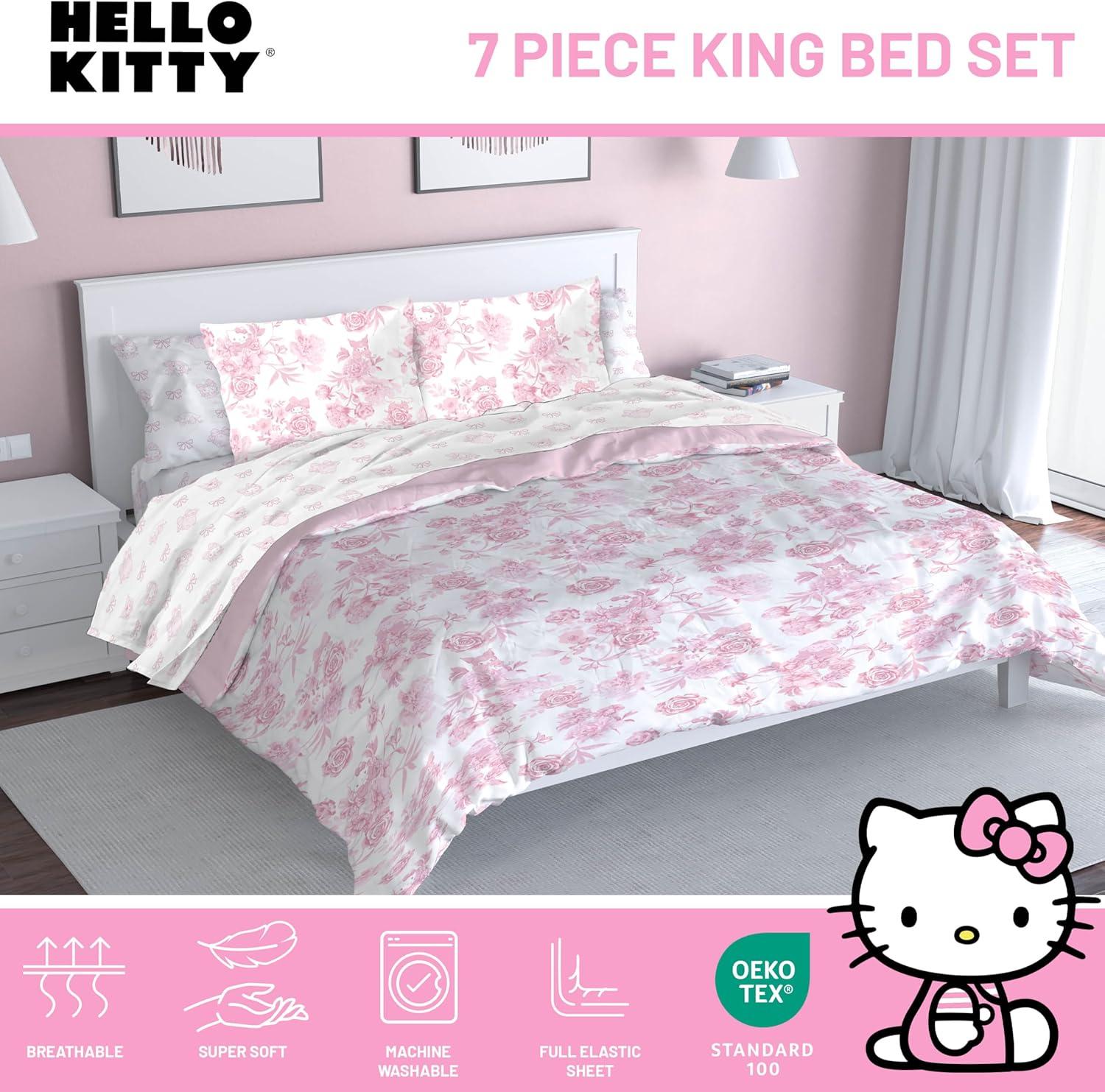 imageJay Franco Kids Comforter Set Includes Sheets and Pillow Covers Soft and Cozy Bed Set for Stylish Room Decor Blue Bluey amp Bingo 7 Piece QueenMulti Hello Kitty