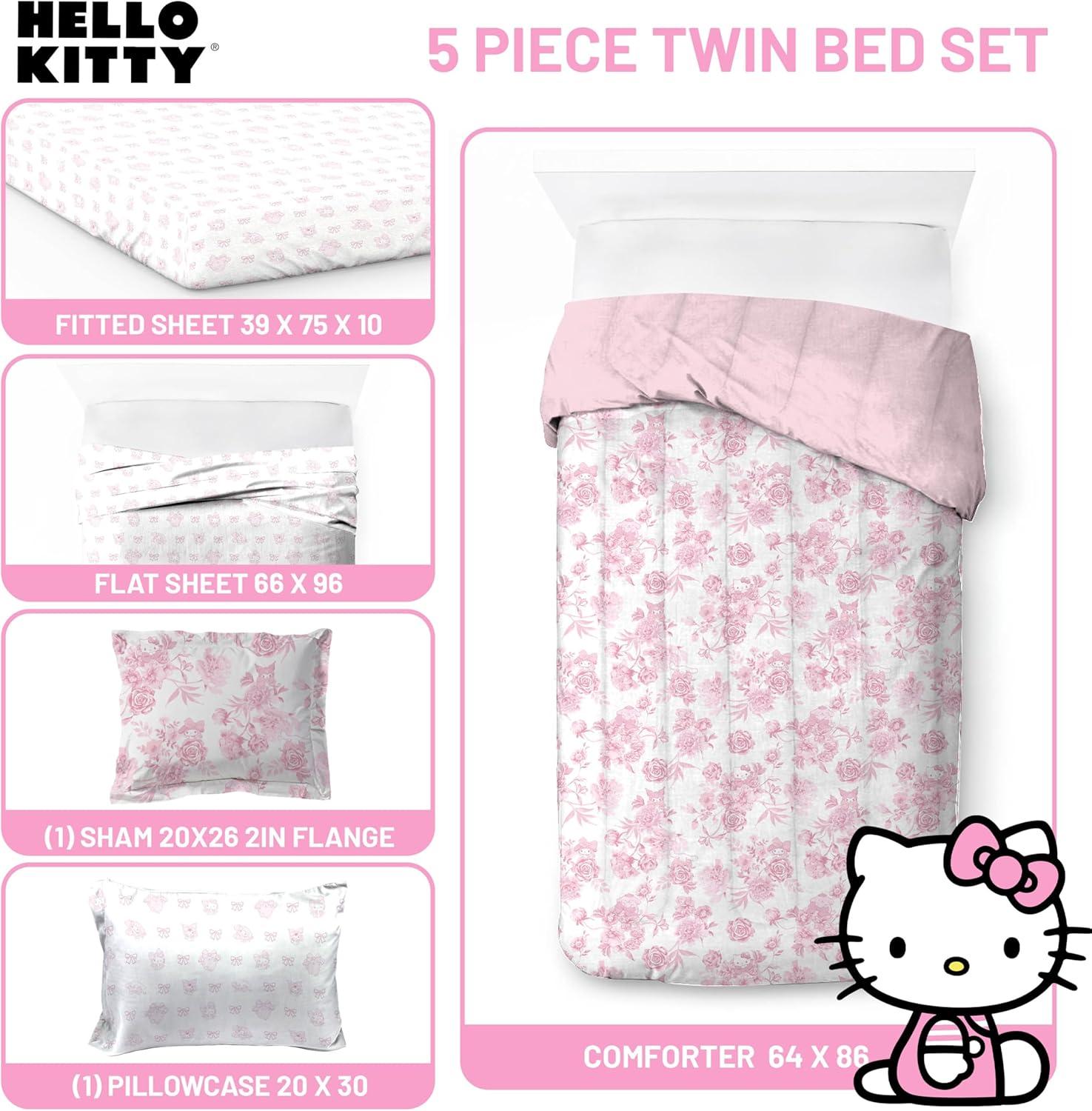 imageJay Franco Kids Comforter Set Includes Sheets and Pillow Covers Soft and Cozy Bed Set for Stylish Room Decor Blue Bluey amp Bingo 7 Piece QueenMulti Hello Kitty