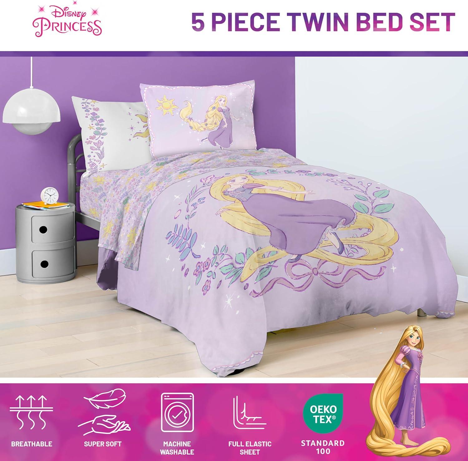 imageJay Franco Kids Comforter Set Includes Sheets and Pillow Covers Soft and Cozy Bed Set for Stylish Room Decor Blue Bluey amp Bingo 7 Piece QueenPurple Disney Princess Rapunzel