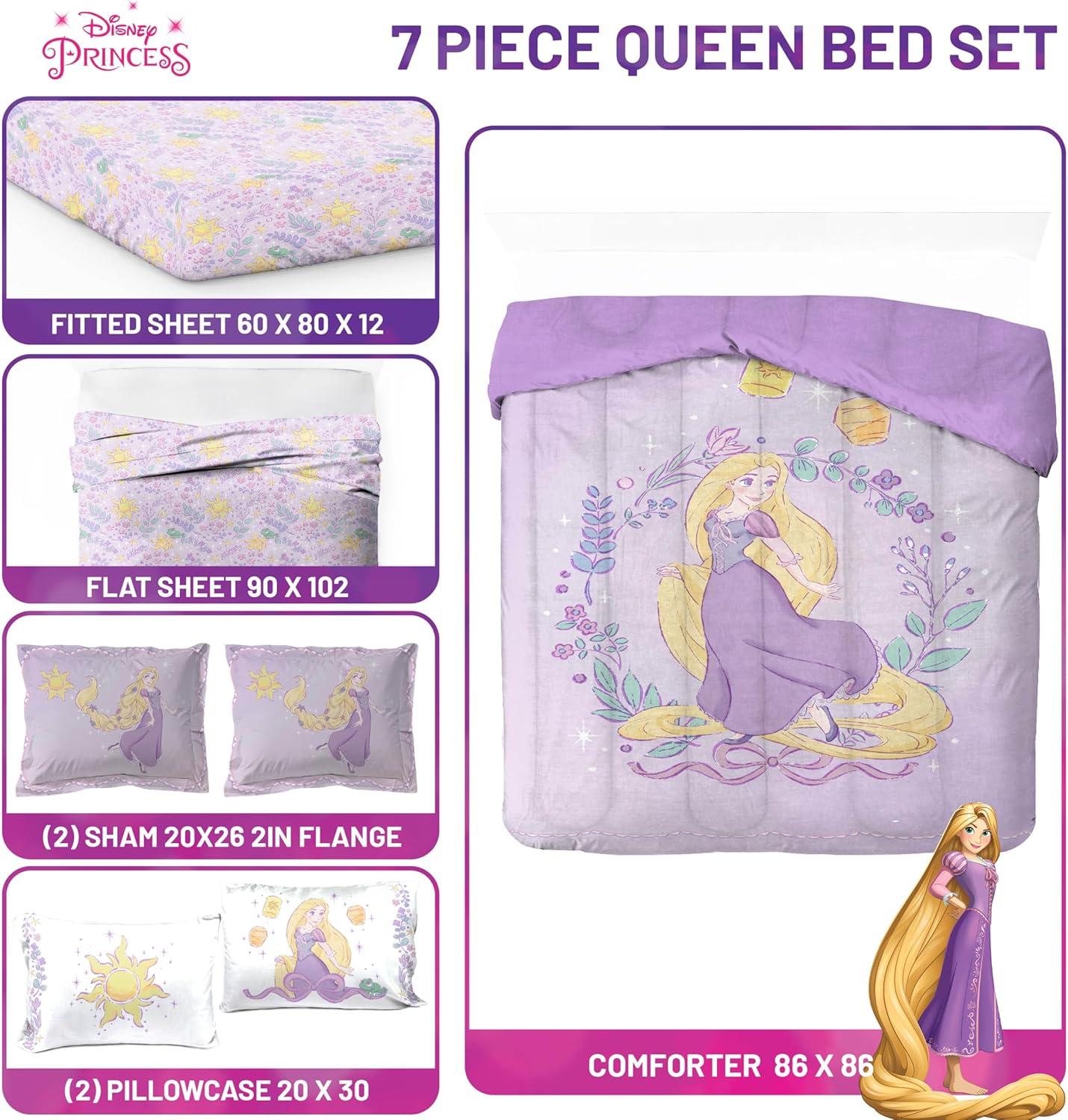 imageJay Franco Kids Comforter Set Includes Sheets and Pillow Covers Soft and Cozy Bed Set for Stylish Room Decor Blue Bluey amp Bingo 7 Piece QueenPurple Disney Princess Rapunzel