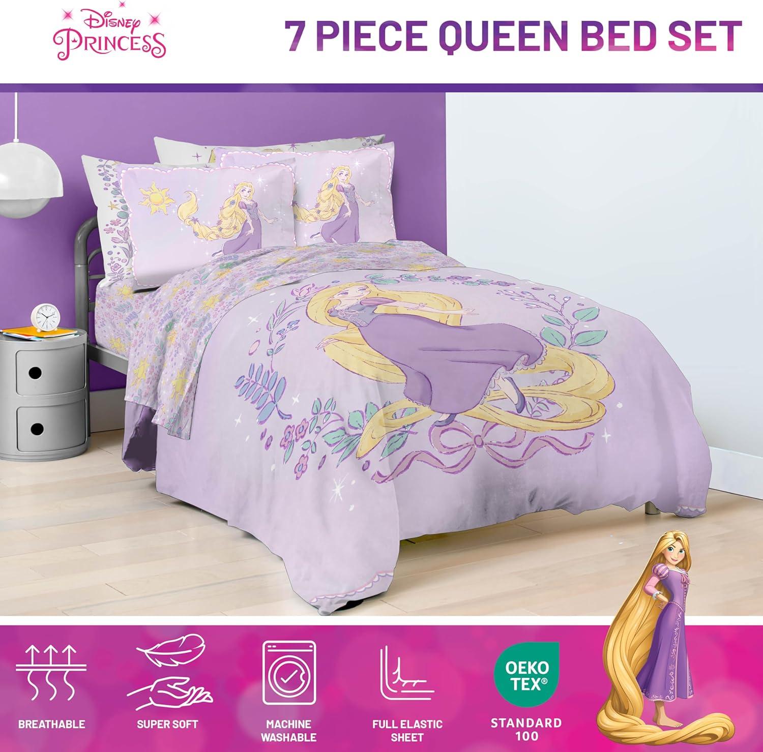imageJay Franco Kids Comforter Set Includes Sheets and Pillow Covers Soft and Cozy Bed Set for Stylish Room Decor Blue Bluey amp Bingo 7 Piece QueenPurple Disney Princess Rapunzel