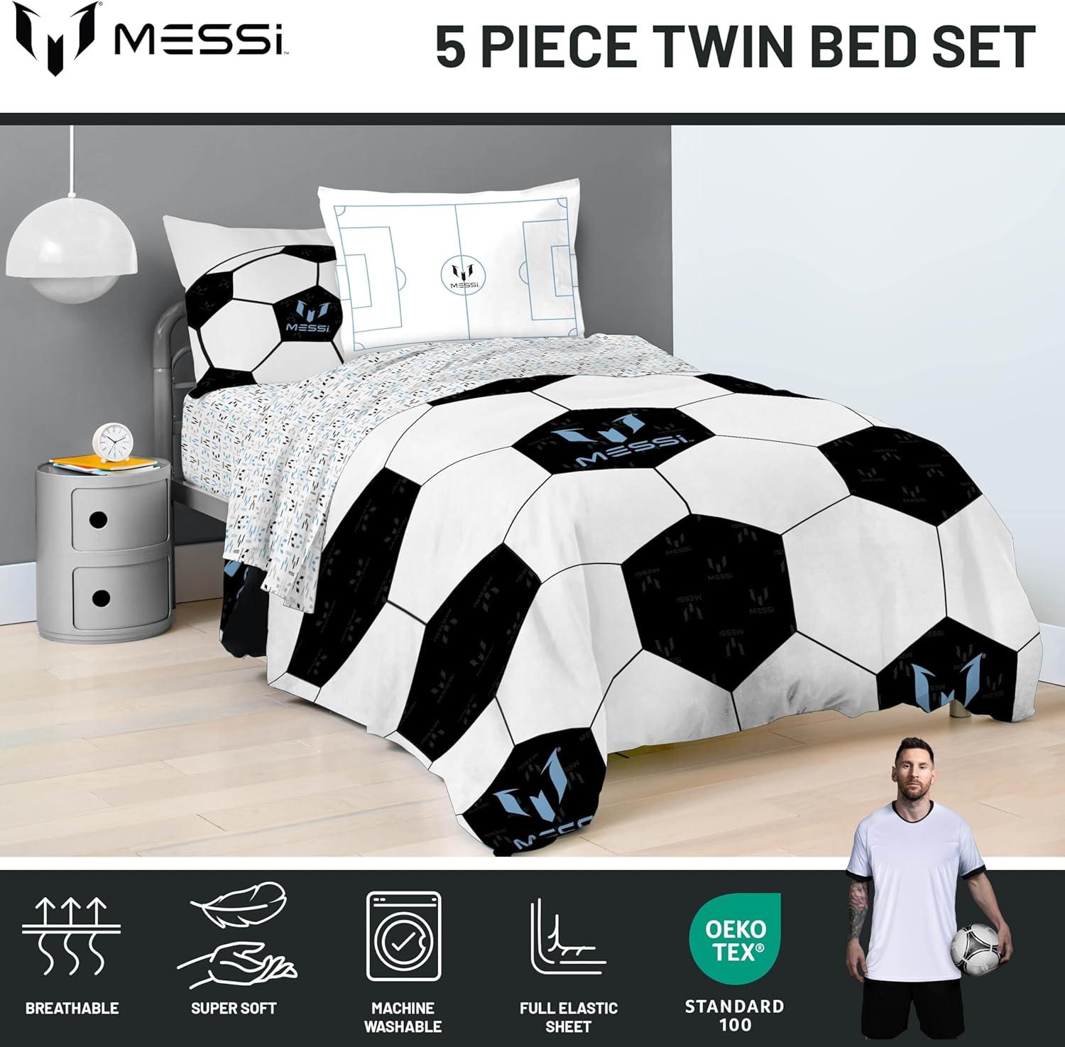 imageJay Franco Kids Comforter Set Includes Sheets and Pillow Covers Soft and Cozy Bed Set for Stylish Room Decor Blue Bluey amp Bingo 7 Piece QueenWhite Messi