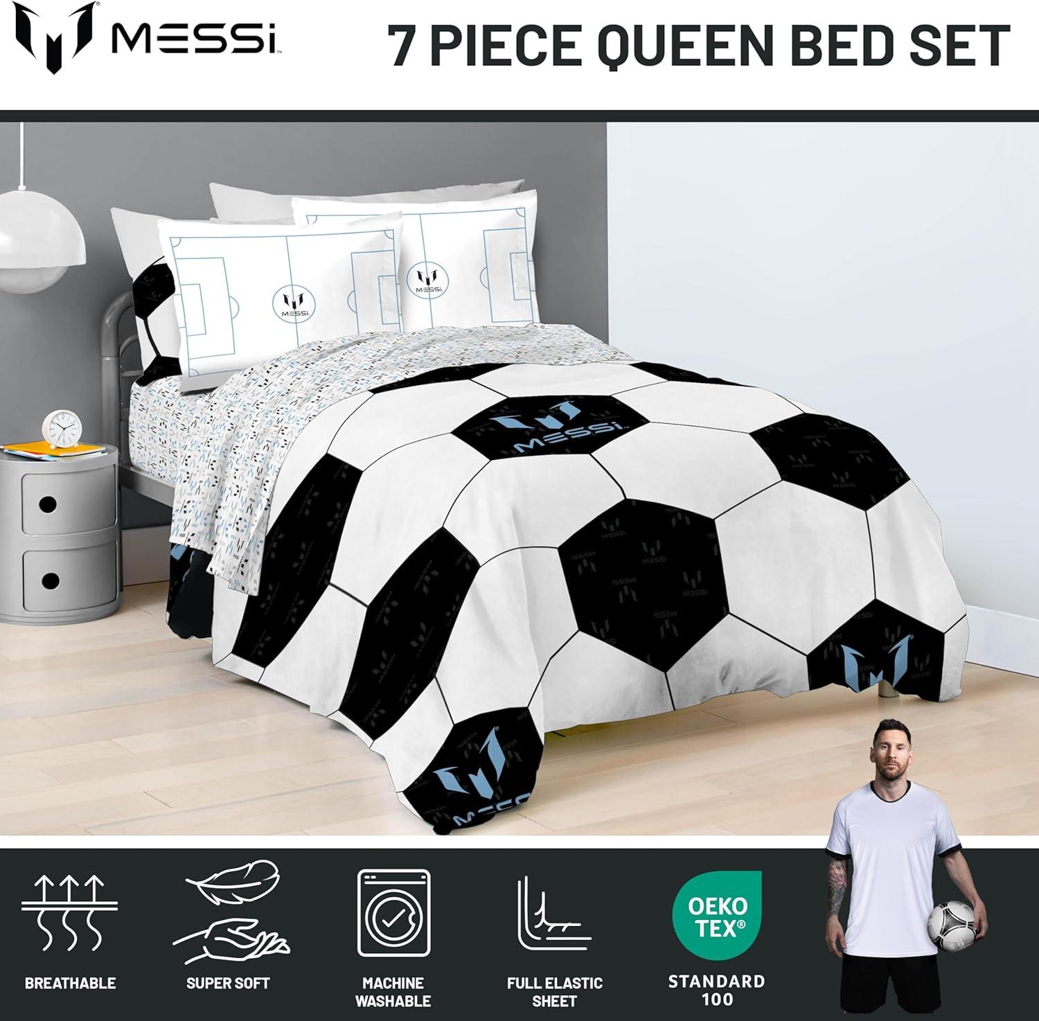imageJay Franco Kids Comforter Set Includes Sheets and Pillow Covers Soft and Cozy Bed Set for Stylish Room Decor Blue Bluey amp Bingo 7 Piece QueenWhite Messi
