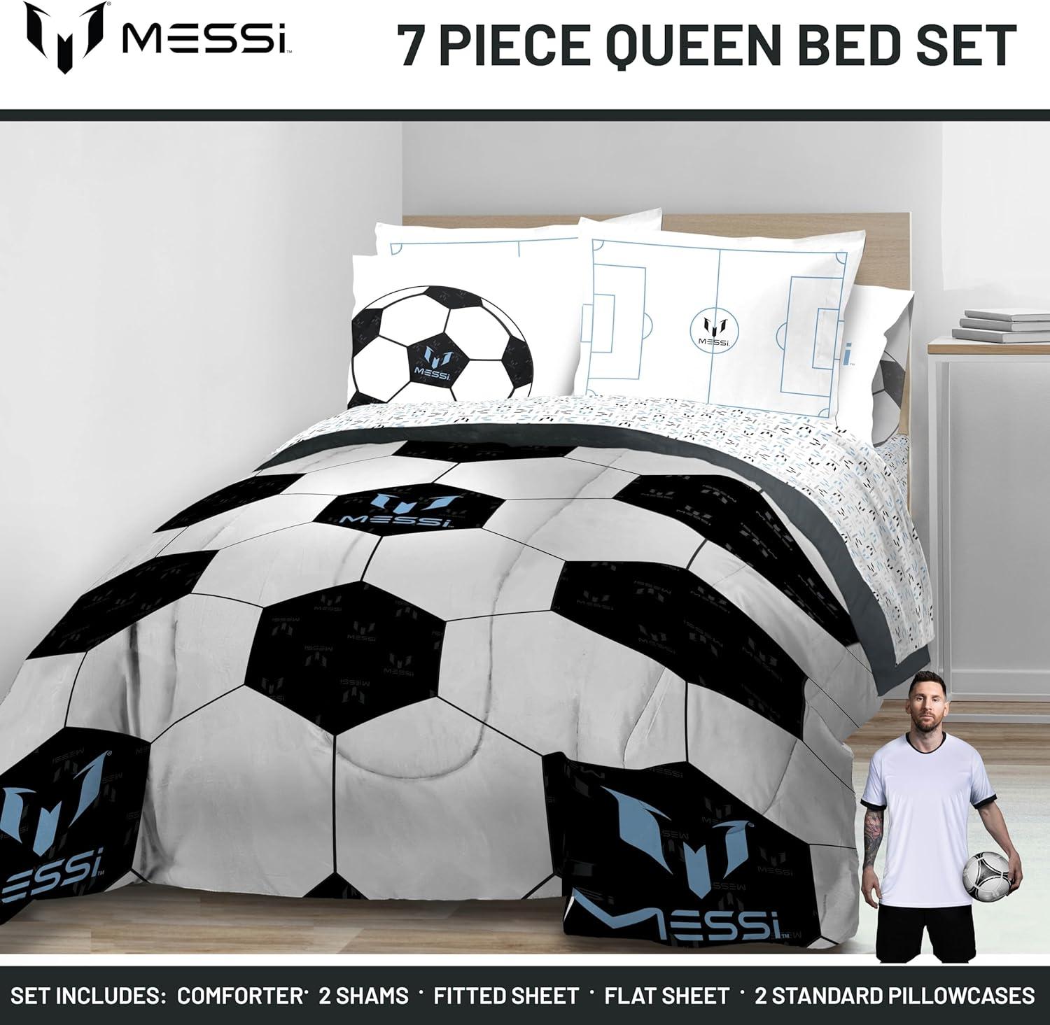 imageJay Franco Kids Comforter Set Includes Sheets and Pillow Covers Soft and Cozy Bed Set for Stylish Room Decor Blue Bluey amp Bingo 7 Piece QueenWhite Messi