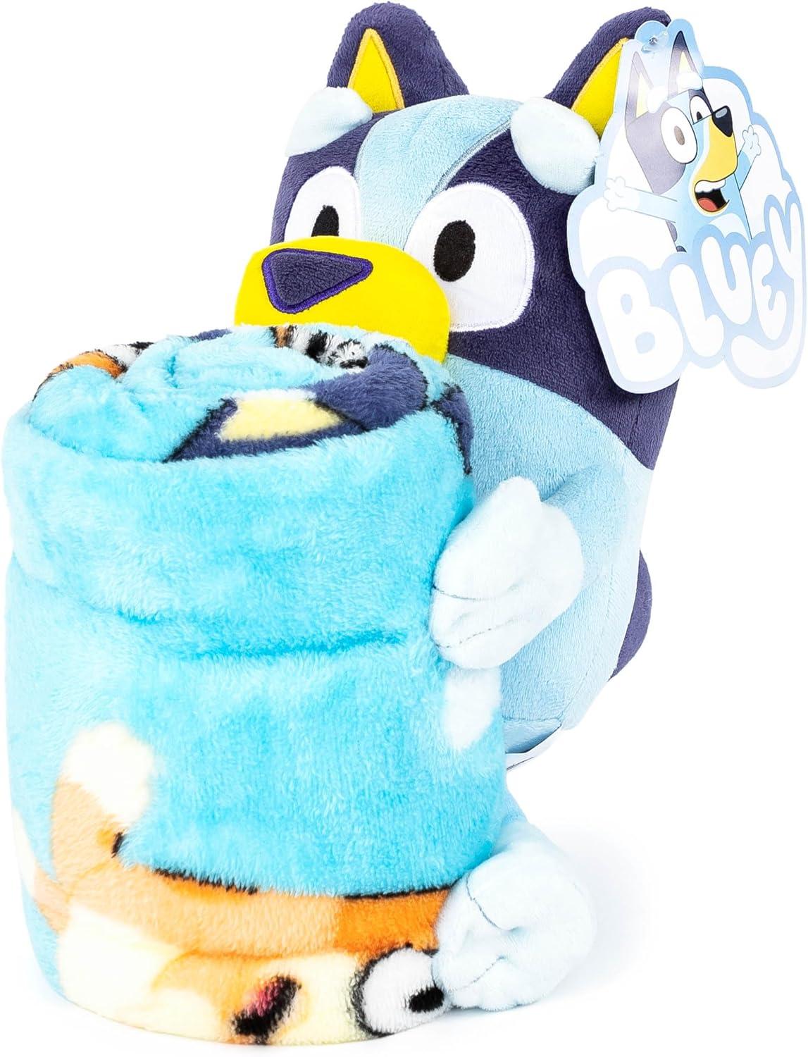 imageJay Franco Kids Plush Mini Pillow Buddy amp 40 x 50 Inch Travel Throw Set Kids Super Soft 2 Piece Cuddle Blanket Set BlueyBlue Bluey