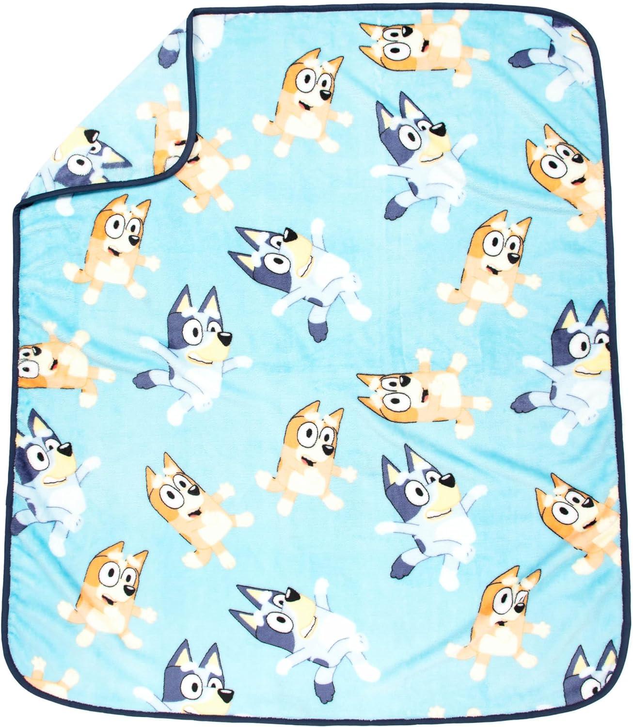 imageJay Franco Kids Plush Mini Pillow Buddy amp 40 x 50 Inch Travel Throw Set Kids Super Soft 2 Piece Cuddle Blanket Set BlueyBlue Bluey