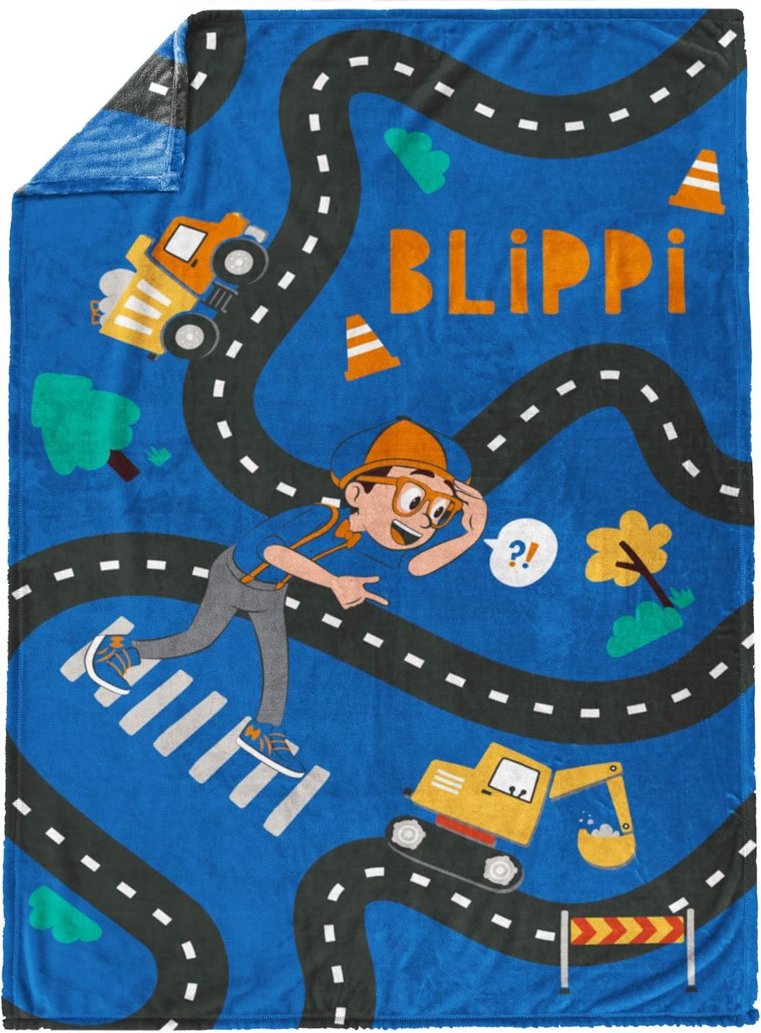 imageJay Franco Kids Plush Throw Blanket Soft amp Comfy Throw for Couch or Bed Cozy Home Dcor for Living Room amp Bedroom Pink Bluey 40x50 Travel BlanketBlue Blippi