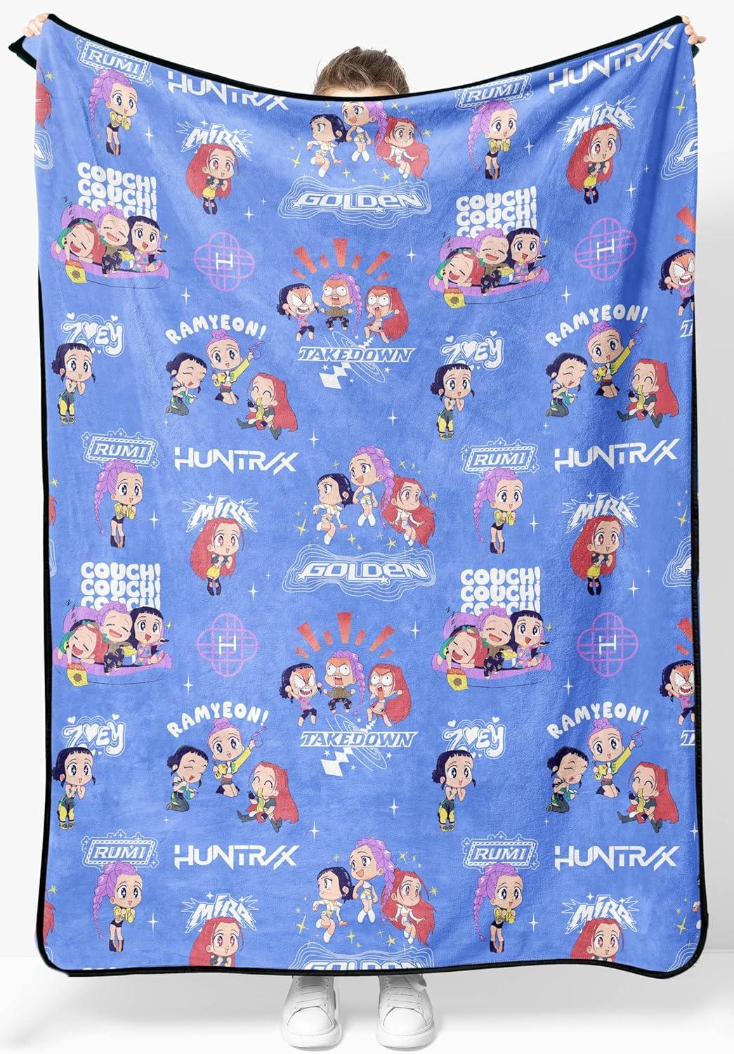 imageJay Franco Kids Plush Throw Blanket Soft amp Comfy Throw for Couch or Bed Cozy Home Dcor for Living Room amp Bedroom Pink Bluey 40x50 Travel BlanketPurple Kpop Demon Hunters