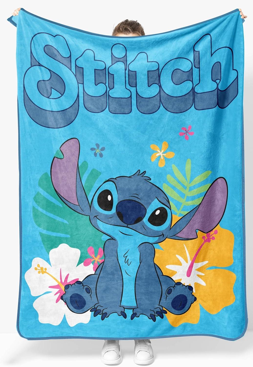 imageJay Franco Kids Plush Throw Blanket Soft amp Comfy Throw for Couch or Bed Cozy Home Dcor for Living Room amp Bedroom Pink Bluey 40x50 Travel BlanketBlue Stitch