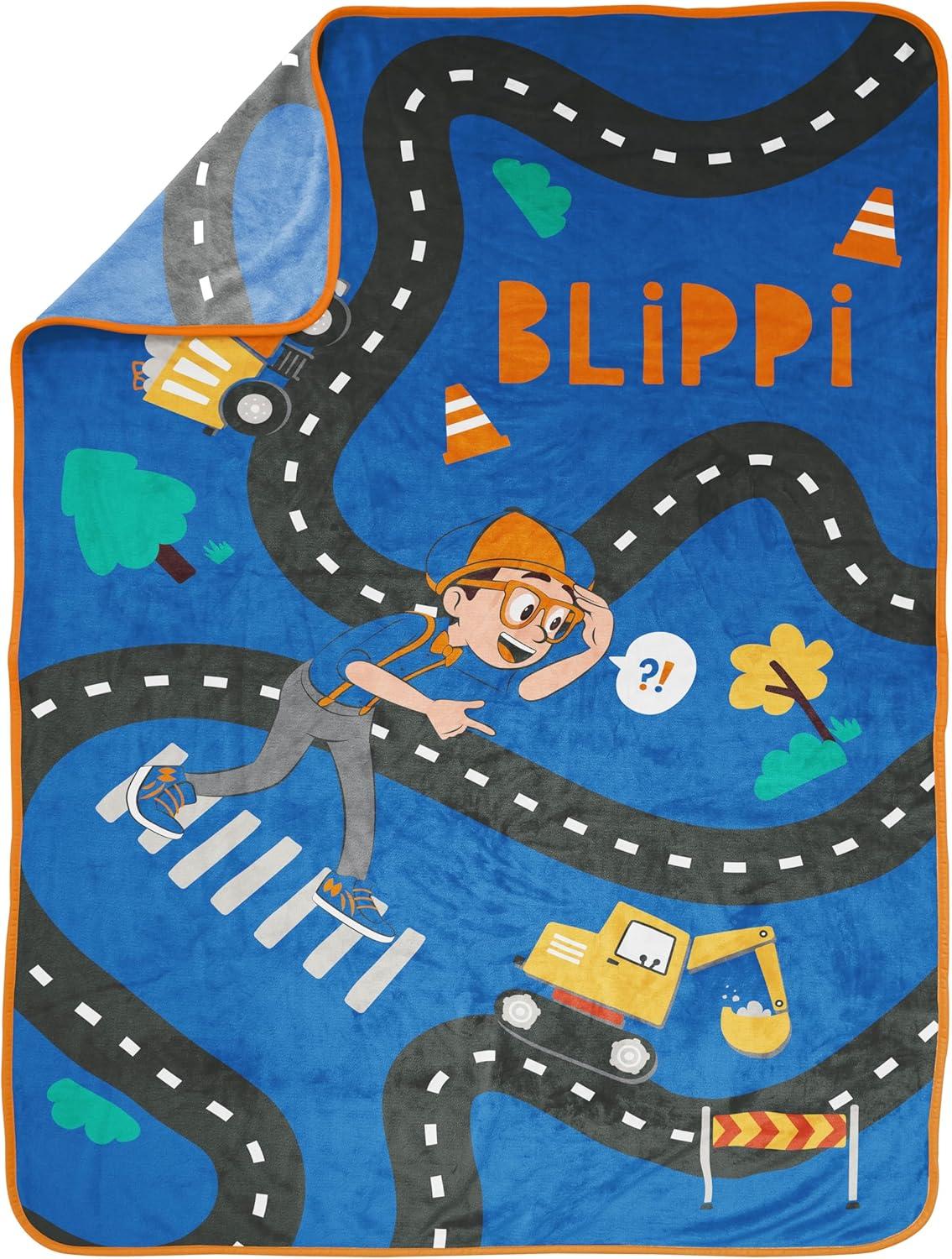 imageJay Franco Kids Plush Throw Blanket Soft amp Comfy Throw for Couch or Bed Cozy Home Dcor for Living Room amp Bedroom Pink Bluey 40x50 Travel BlanketBlue Blippi