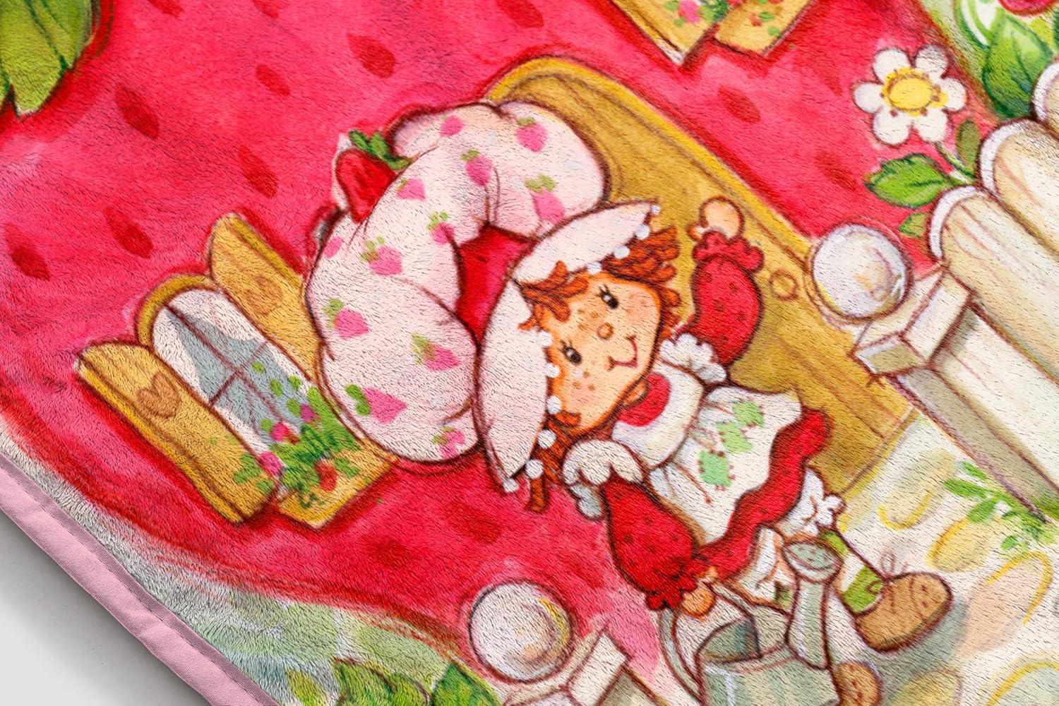 imageJay Franco Kids Plush Throw Blanket Soft amp Comfy Throw for Couch or Bed Cozy Home Dcor for Living Room amp Bedroom Pink Bluey 40x50 Travel BlanketMulti Strawberry Shortcake
