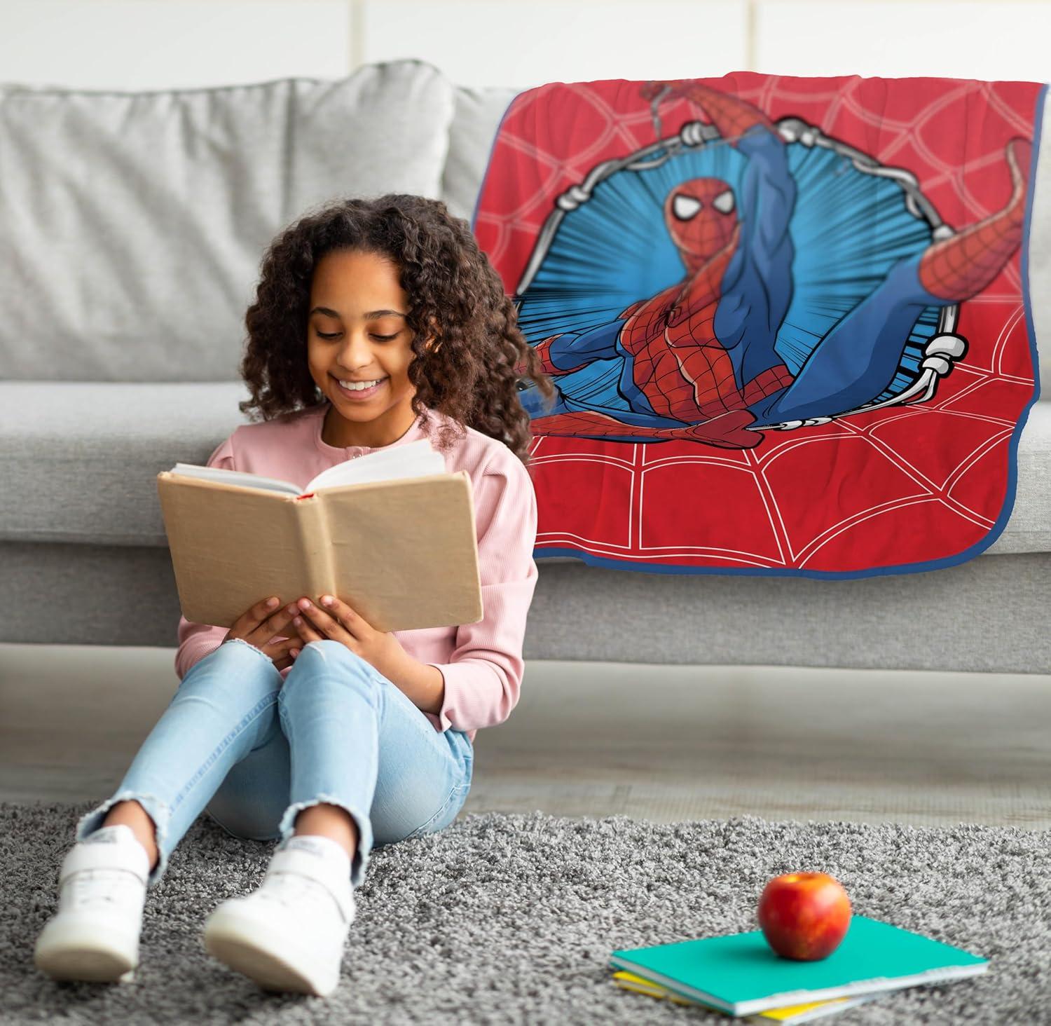 imageJay Franco Kids Plush Throw Blanket Soft amp Comfy Throw for Couch or Bed Cozy Home Dcor for Living Room amp Bedroom Pink Bluey 40x50 Travel BlanketRed Spiderman