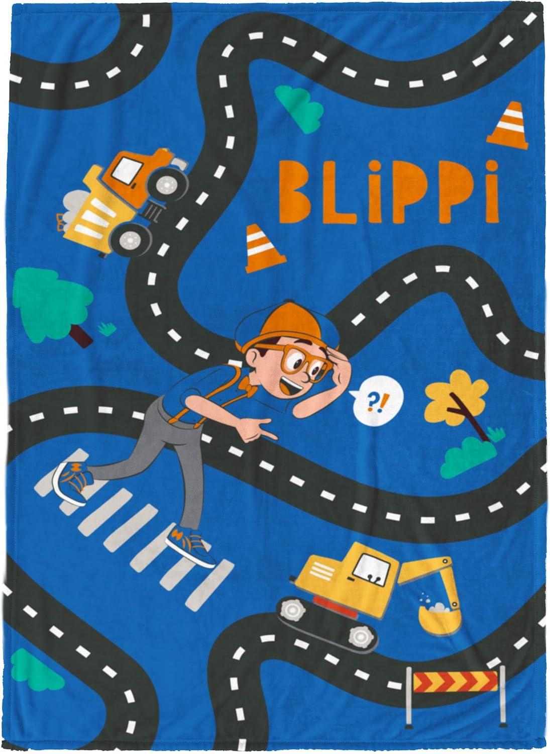 imageJay Franco Kids Plush Throw Blanket Soft amp Comfy Throw for Couch or Bed Cozy Home Dcor for Living Room amp Bedroom Pink Bluey 40x50 Travel BlanketBlue Blippi