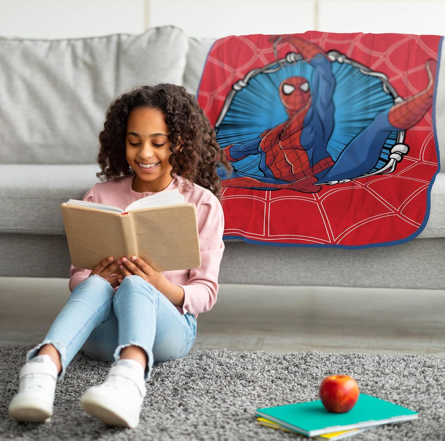imageJay Franco Kids Plush Throw Blanket Soft amp Comfy Throw for Couch or Bed Cozy Home Dcor for Living Room amp Bedroom Pink Bluey 40x50 Travel BlanketRed Spiderman