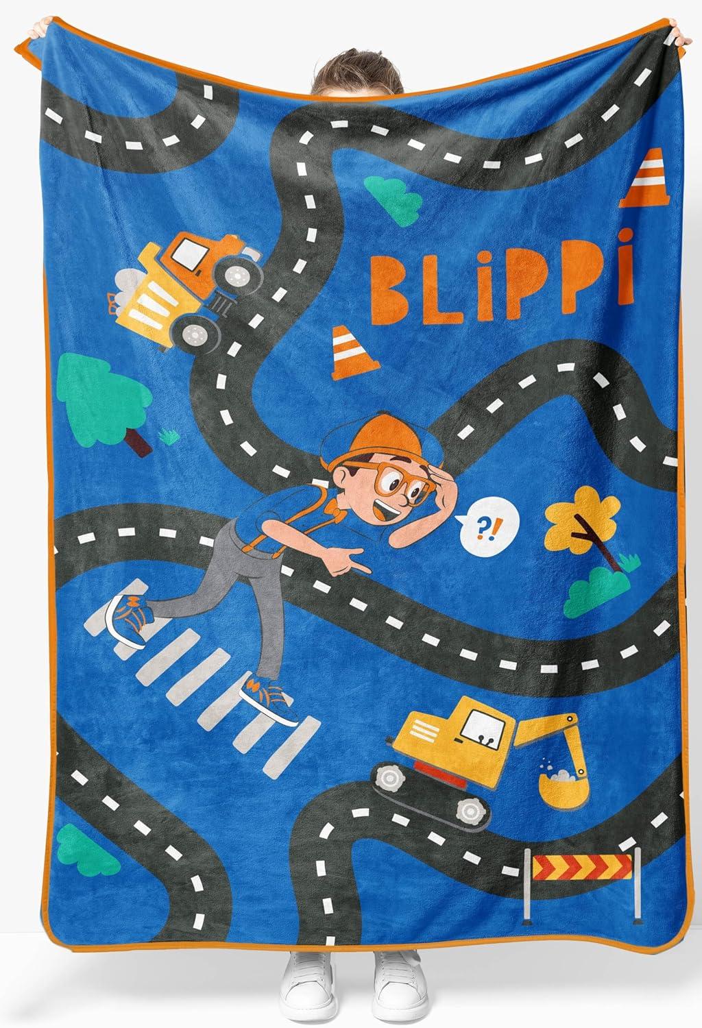 imageJay Franco Kids Plush Throw Blanket Soft amp Comfy Throw for Couch or Bed Cozy Home Dcor for Living Room amp Bedroom Pink Bluey 40x50 Travel BlanketBlue Blippi