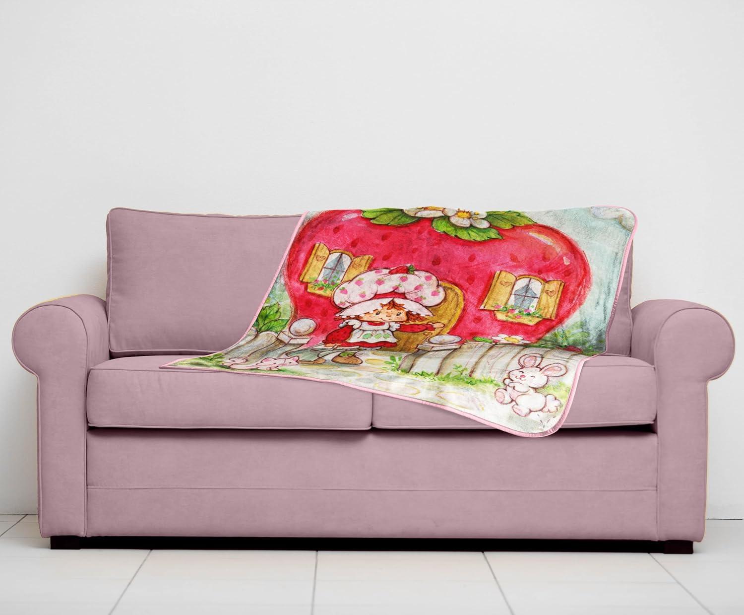 imageJay Franco Kids Plush Throw Blanket Soft amp Comfy Throw for Couch or Bed Cozy Home Dcor for Living Room amp Bedroom Pink Bluey 40x50 Travel BlanketMulti Strawberry Shortcake