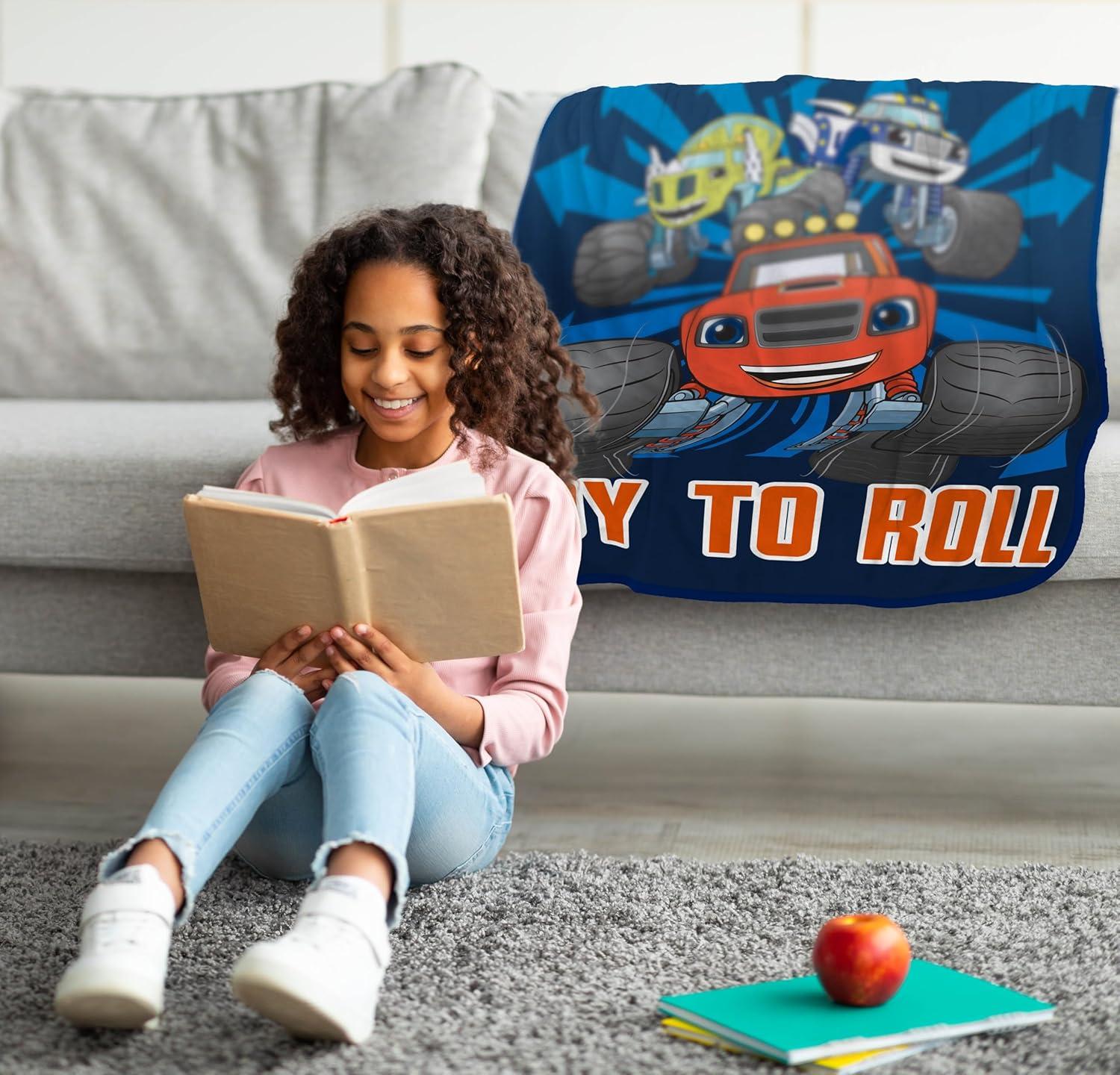 imageJay Franco Kids Plush Throw Blanket Soft amp Comfy Throw for Couch or Bed Cozy Home Dcor for Living Room amp Bedroom Pink Bluey 40x50 Travel BlanketBlue Blaze