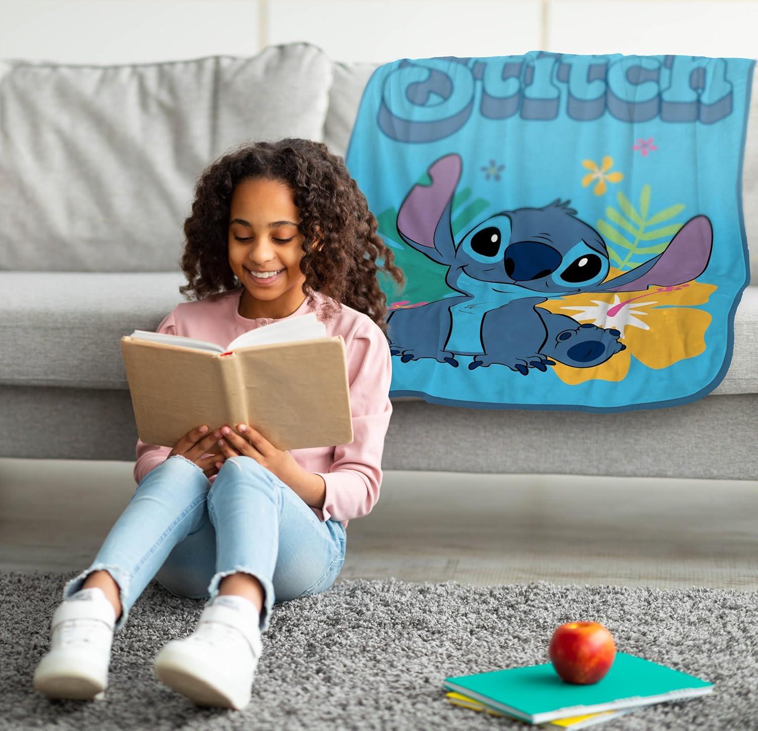 imageJay Franco Kids Plush Throw Blanket Soft amp Comfy Throw for Couch or Bed Cozy Home Dcor for Living Room amp Bedroom Pink Bluey 40x50 Travel BlanketBlue Stitch