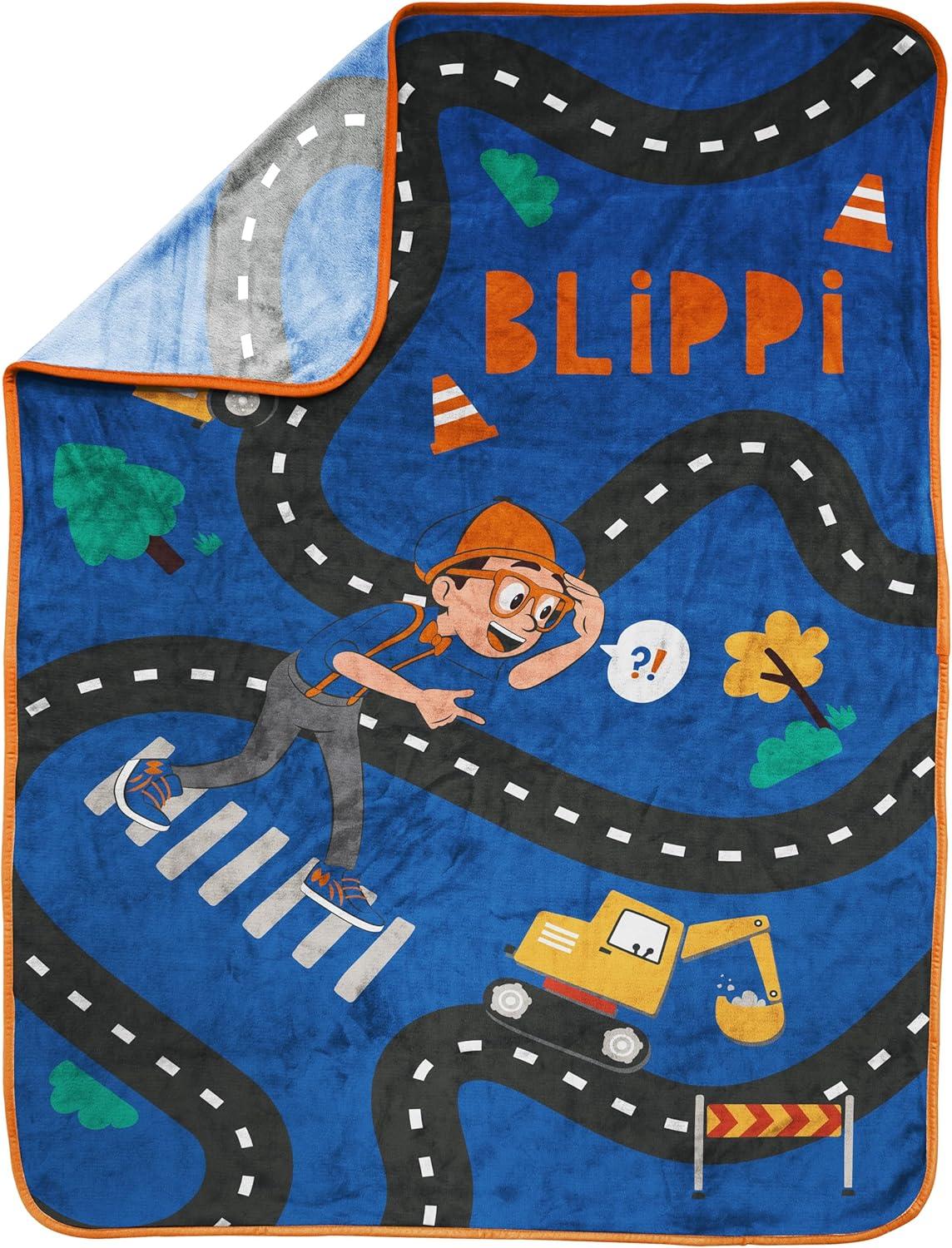 imageJay Franco Kids Plush Throw Blanket Soft amp Comfy Throw for Couch or Bed Cozy Home Dcor for Living Room amp Bedroom Pink Bluey 40x50 Travel BlanketBlue Blippi