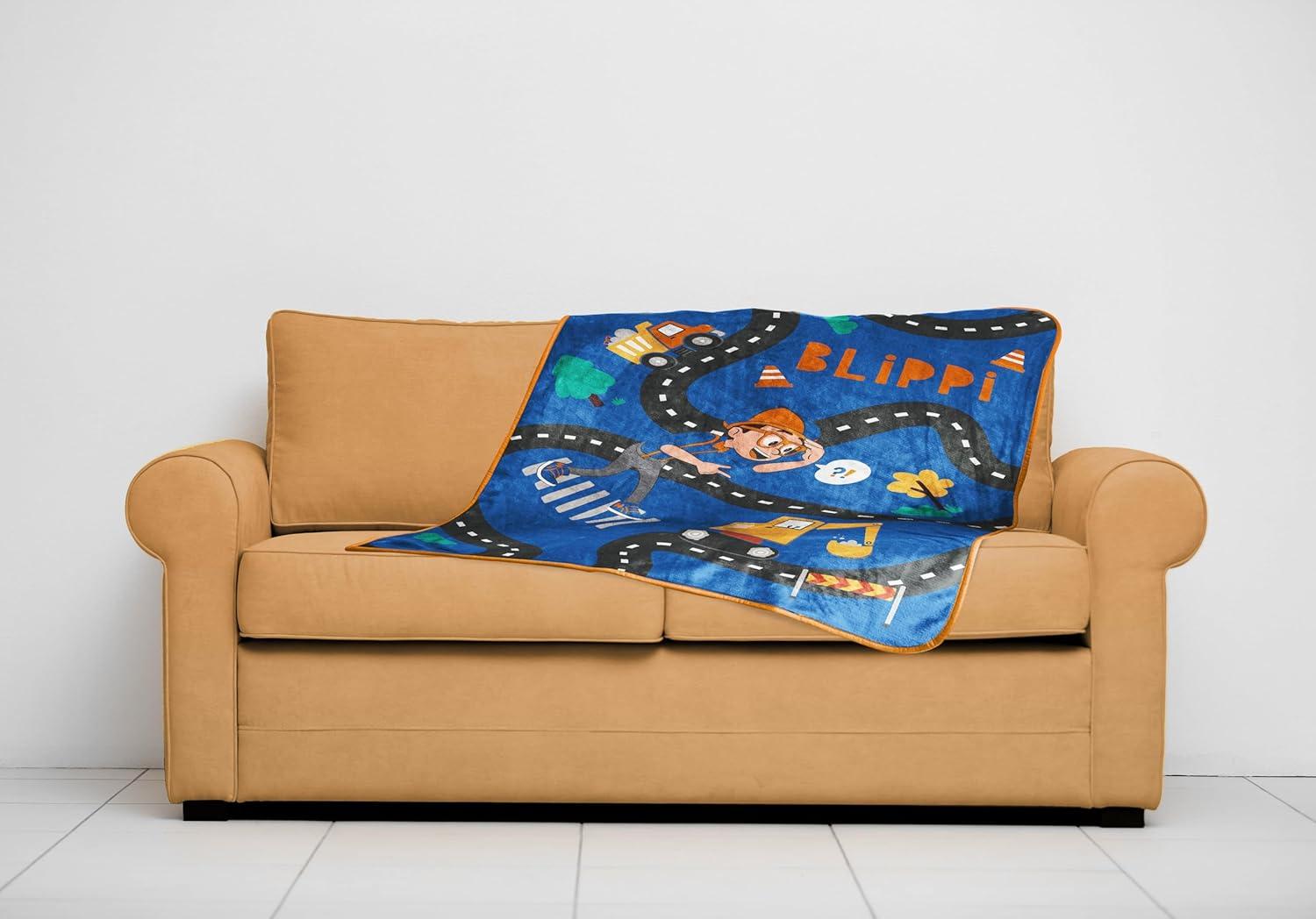 imageJay Franco Kids Plush Throw Blanket Soft amp Comfy Throw for Couch or Bed Cozy Home Dcor for Living Room amp Bedroom Pink Bluey 40x50 Travel BlanketBlue Blippi