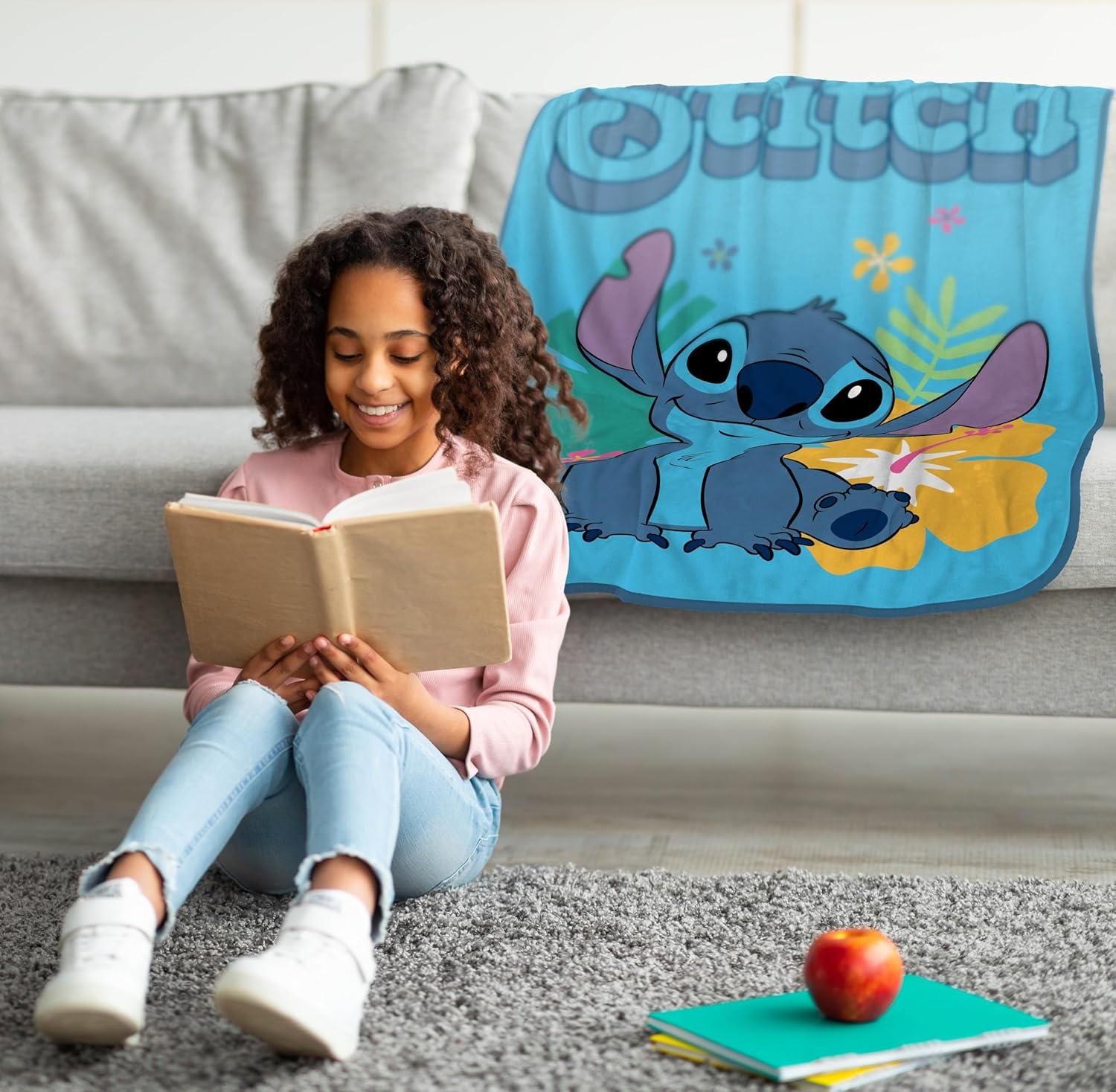imageJay Franco Kids Plush Throw Blanket Soft amp Comfy Throw for Couch or Bed Cozy Home Dcor for Living Room amp Bedroom Pink Bluey 40x50 Travel BlanketBlue Stitch