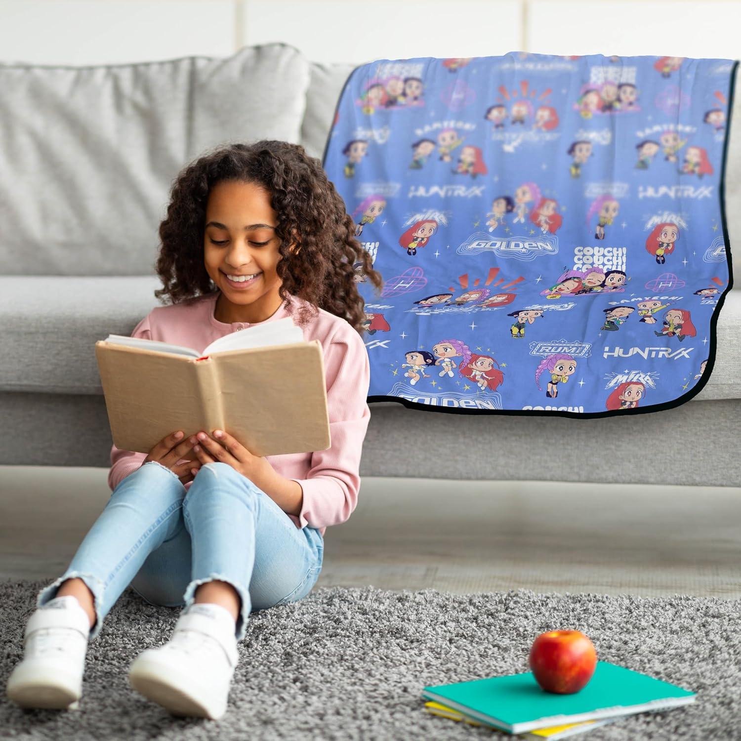 imageJay Franco Kids Plush Throw Blanket Soft amp Comfy Throw for Couch or Bed Cozy Home Dcor for Living Room amp Bedroom Pink Bluey 40x50 Travel BlanketPurple Kpop Demon Hunters