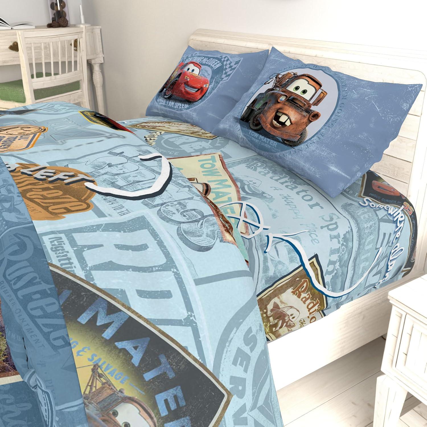 imageJay Franco Kids Sheet Set with Fitted Flat Sheets amp Pillow Cover UltraSoft Bedding with Pillowcase for Room Decor White Bluey 4 Piece FullBlue Cars
