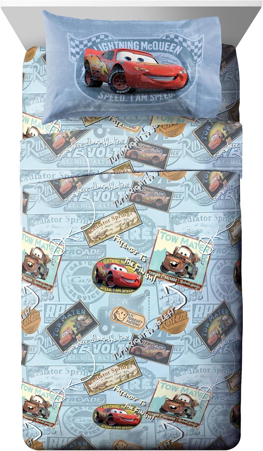 imageJay Franco Kids Sheet Set with Fitted Flat Sheets amp Pillow Cover UltraSoft Bedding with Pillowcase for Room Decor White Bluey 4 Piece FullBlue Cars