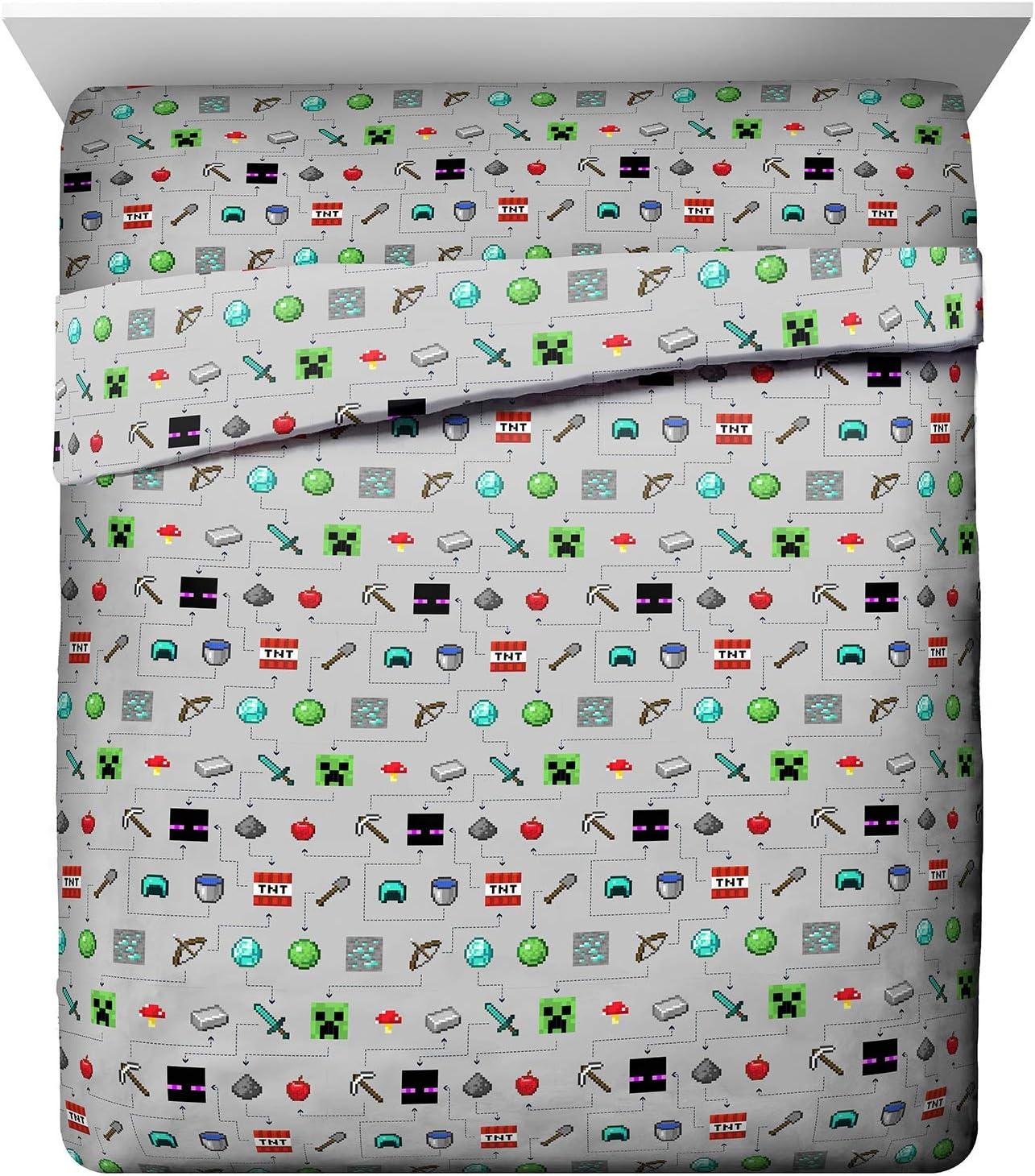 imageJay Franco Kids Sheet Set with Fitted Flat Sheets amp Pillow Cover UltraSoft Bedding with Pillowcase for Room Decor White Bluey 4 Piece FullGray Minecraft
