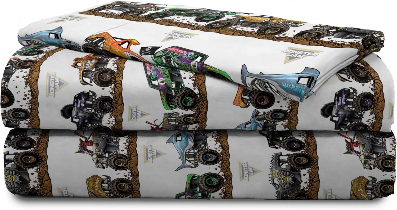 imageJay Franco Kids Sheet Set with Fitted Flat Sheets amp Pillow Cover UltraSoft Bedding with Pillowcase for Room Decor White Bluey 4 Piece FullMulti Monster Jam