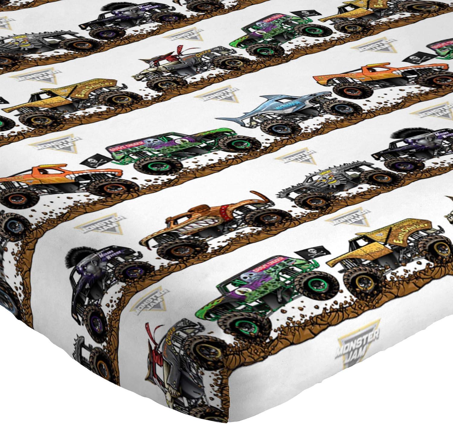 imageJay Franco Kids Sheet Set with Fitted Flat Sheets amp Pillow Cover UltraSoft Bedding with Pillowcase for Room Decor White Bluey 4 Piece FullMulti Monster Jam