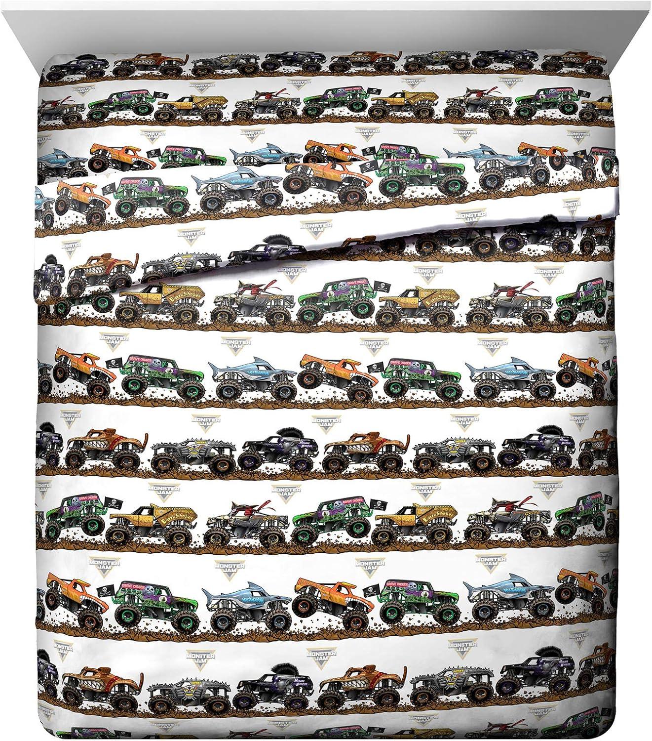 imageJay Franco Kids Sheet Set with Fitted Flat Sheets amp Pillow Cover UltraSoft Bedding with Pillowcase for Room Decor White Bluey 4 Piece FullMulti Monster Jam