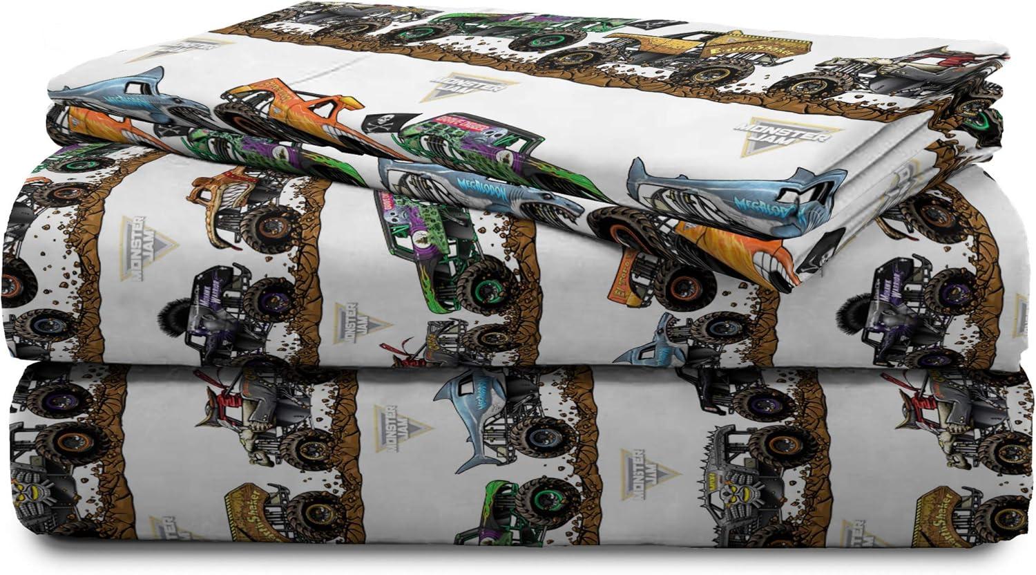 imageJay Franco Kids Sheet Set with Fitted Flat Sheets amp Pillow Cover UltraSoft Bedding with Pillowcase for Room Decor White Bluey 4 Piece FullMulti Monster Jam
