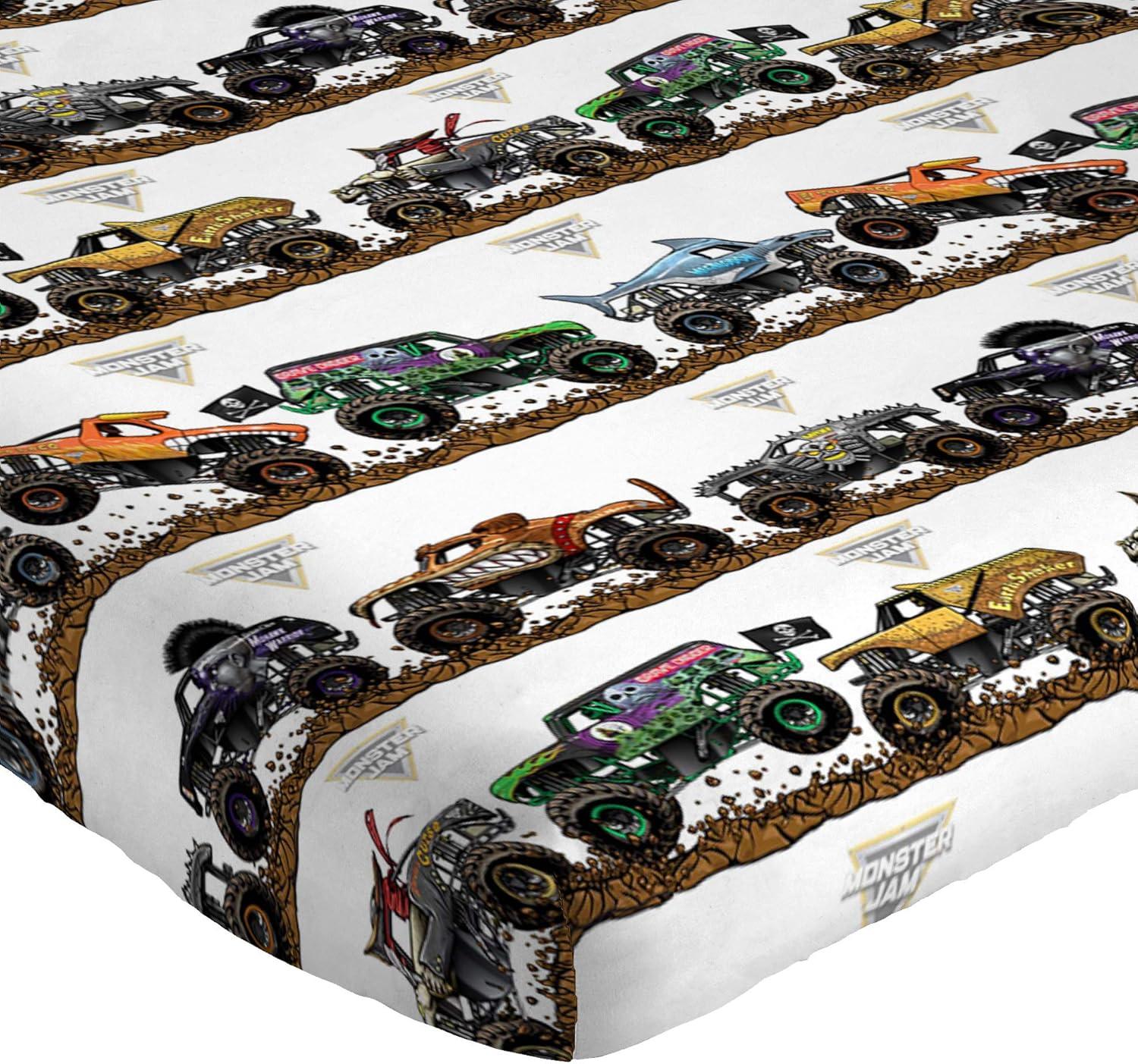 imageJay Franco Kids Sheet Set with Fitted Flat Sheets amp Pillow Cover UltraSoft Bedding with Pillowcase for Room Decor White Bluey 4 Piece FullMulti Monster Jam