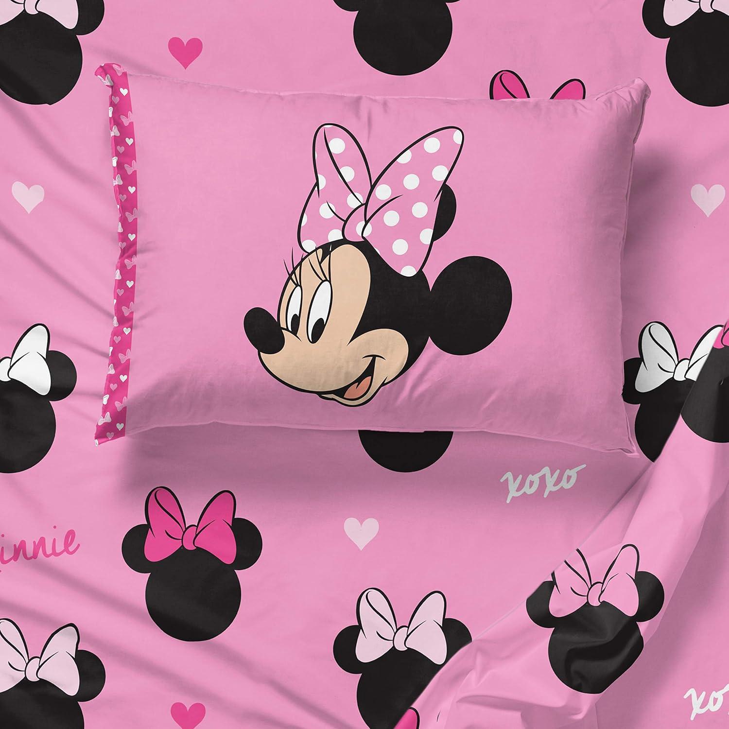 imageJay Franco Kids Sheet Set with Fitted Flat Sheets amp Pillow Cover UltraSoft Bedding with Pillowcase for Room Decor White Bluey 4 Piece FullPink Minnie Mouse