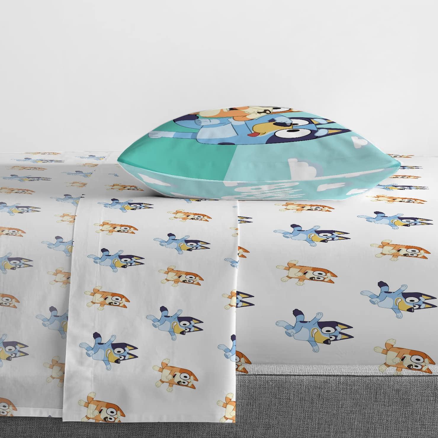 imageJay Franco Kids Sheet Set with Fitted Flat Sheets amp Pillow Cover UltraSoft Bedding with Pillowcase for Room Decor White Bluey 4 Piece FullWhite Bluey
