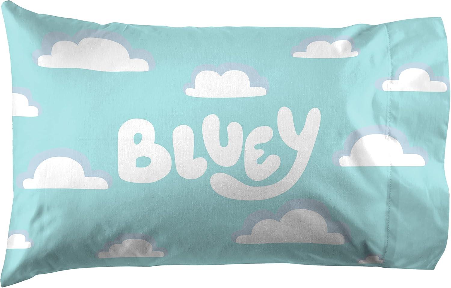 imageJay Franco Kids Sheet Set with Fitted Flat Sheets amp Pillow Cover UltraSoft Bedding with Pillowcase for Room Decor White Bluey 4 Piece FullWhite Bluey