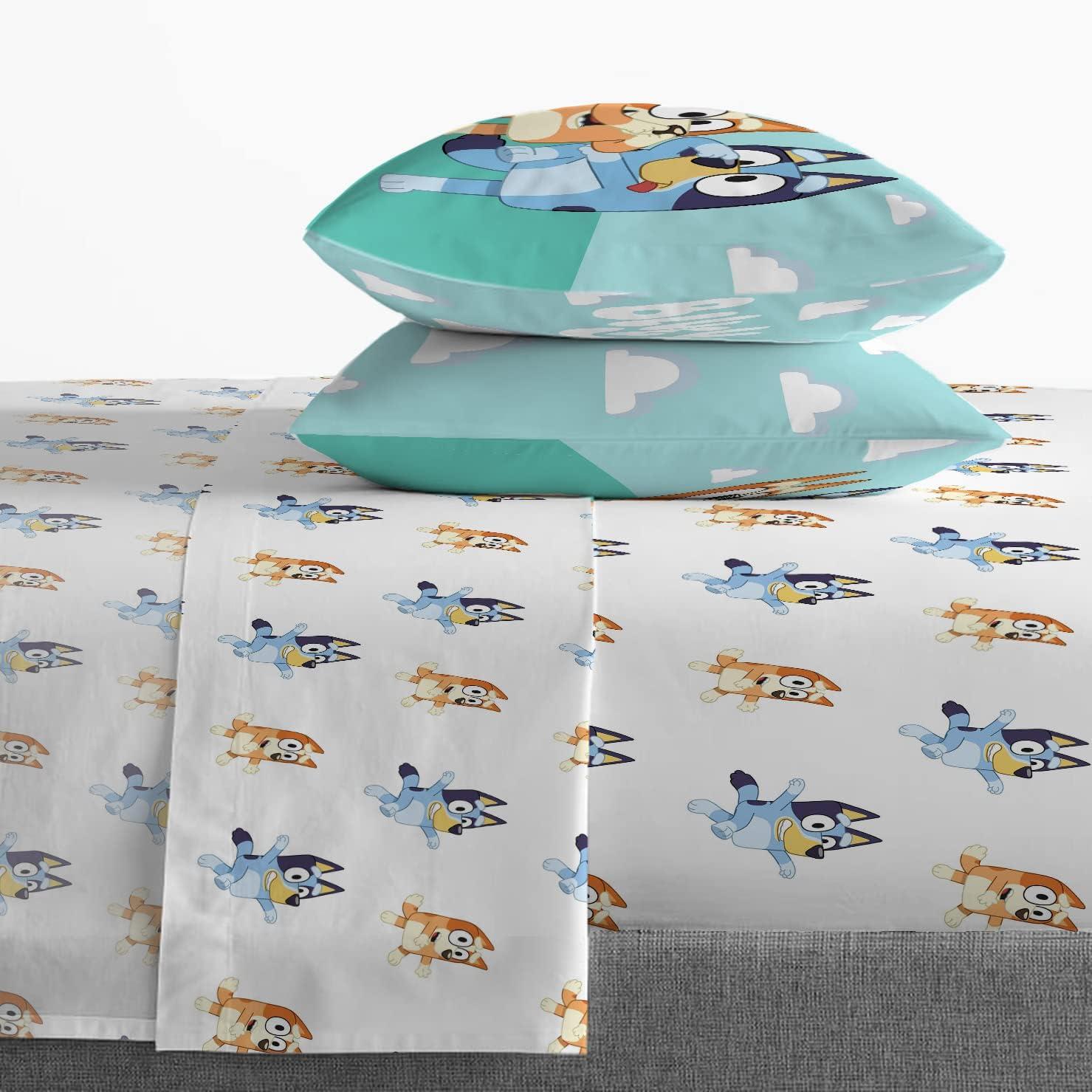 imageJay Franco Kids Sheet Set with Fitted Flat Sheets amp Pillow Cover UltraSoft Bedding with Pillowcase for Room Decor White Bluey 4 Piece FullWhite Bluey