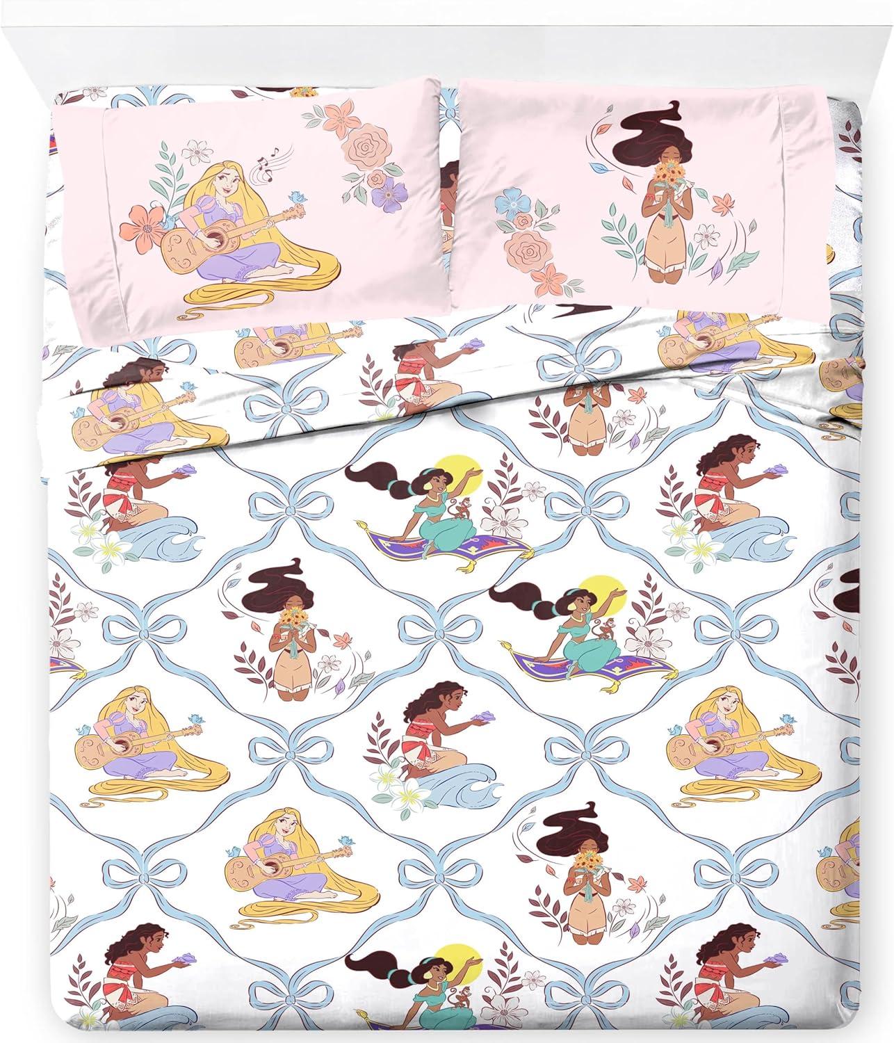 imageJay Franco Kids Sheet Set with Fitted Flat Sheets amp Pillow Cover UltraSoft Bedding with Pillowcase for Room Decor White Bluey 4 Piece FullWhite Disney Princess