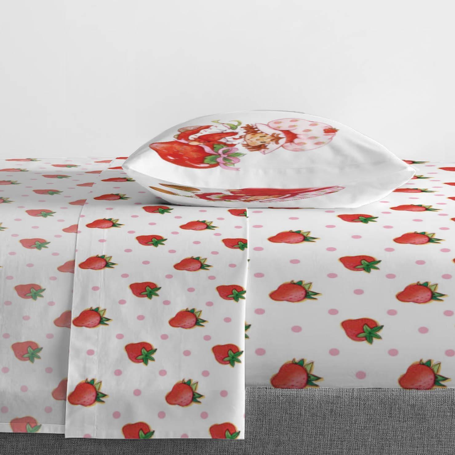 imageJay Franco Kids Sheet Set with Fitted Flat Sheets amp Pillow Cover UltraSoft Bedding with Pillowcase for Room Decor White Bluey 4 Piece FullWhite Strawberry Shortcake