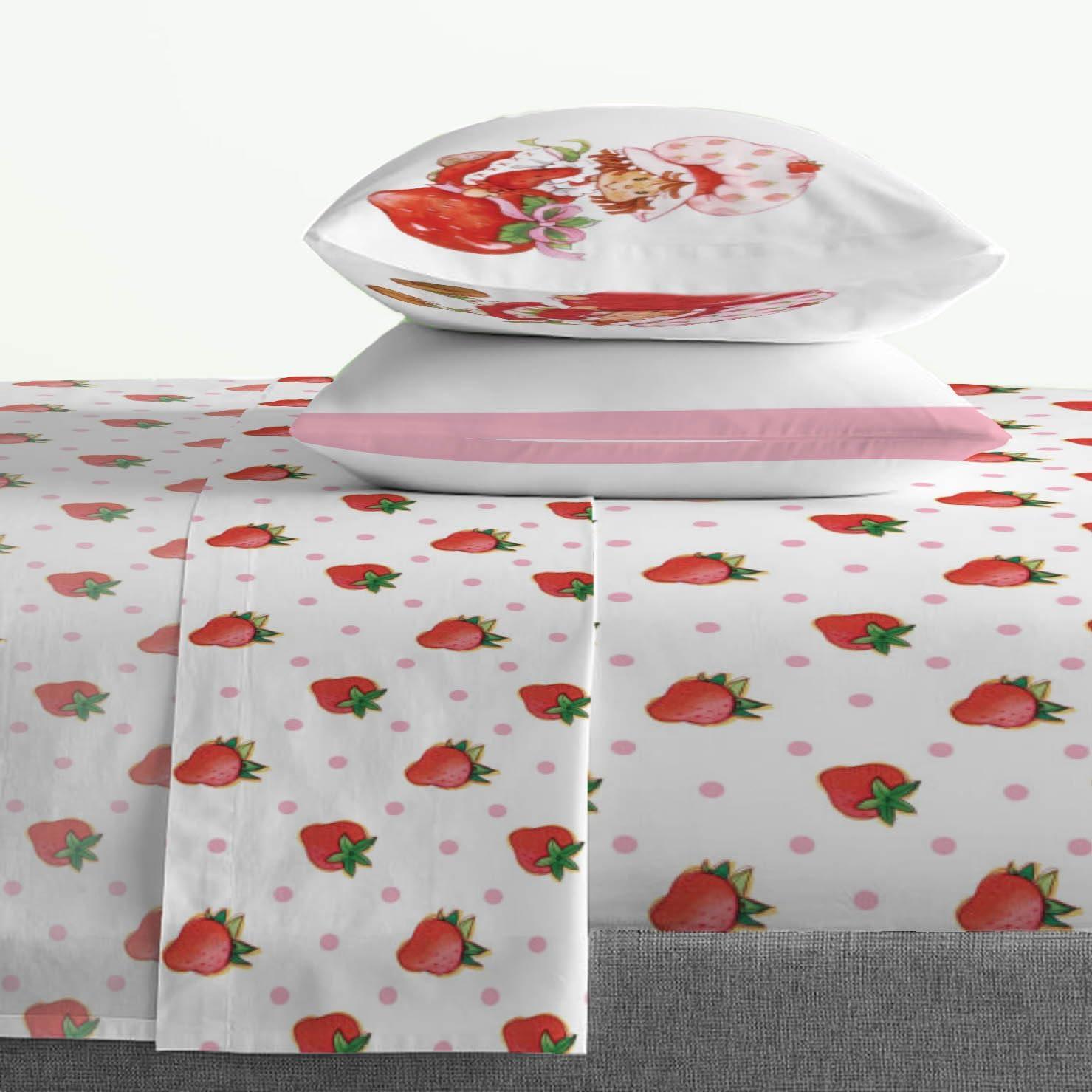 imageJay Franco Kids Sheet Set with Fitted Flat Sheets amp Pillow Cover UltraSoft Bedding with Pillowcase for Room Decor White Bluey 4 Piece FullWhite Strawberry Shortcake