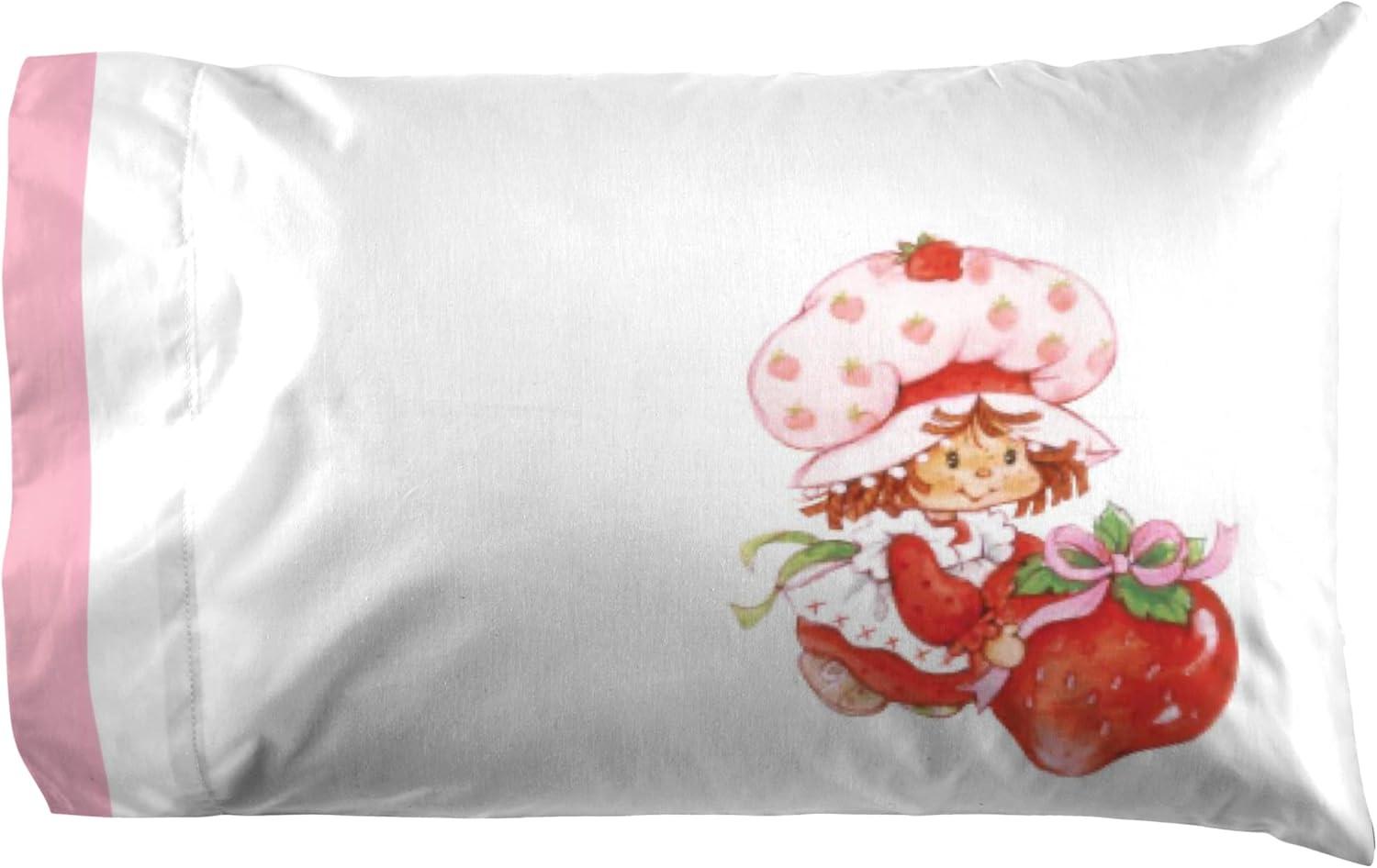 imageJay Franco Kids Sheet Set with Fitted Flat Sheets amp Pillow Cover UltraSoft Bedding with Pillowcase for Room Decor White Bluey 4 Piece FullWhite Strawberry Shortcake