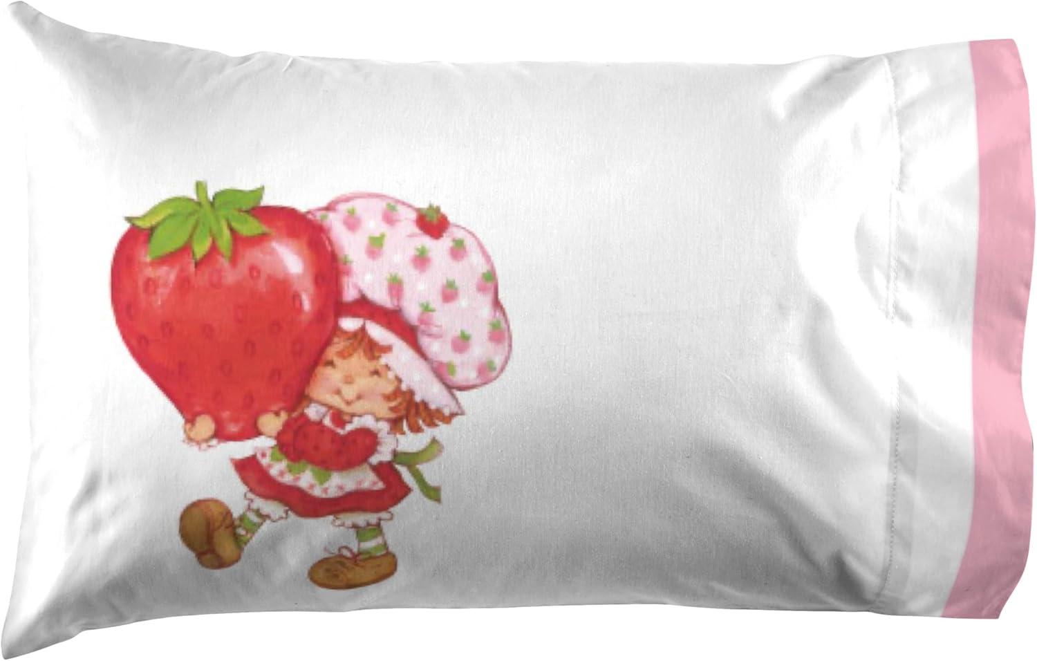 imageJay Franco Kids Sheet Set with Fitted Flat Sheets amp Pillow Cover UltraSoft Bedding with Pillowcase for Room Decor White Bluey 4 Piece FullWhite Strawberry Shortcake