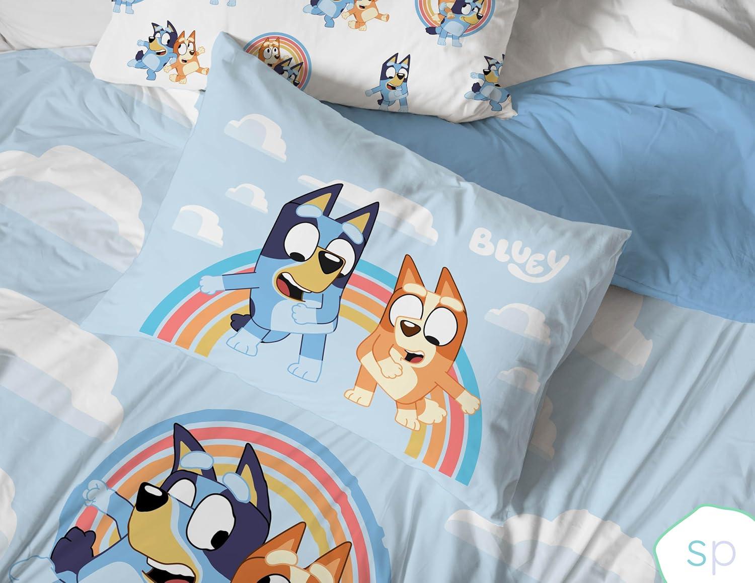 imageSaturday Park Bluey and Bingo Rainbow Clouds Twin Duvet Cover amp Sham Set 2 Piece 100 Organic Cotton Duvet Set GOTS amp OekoTEX CertifiedBlue Bluey