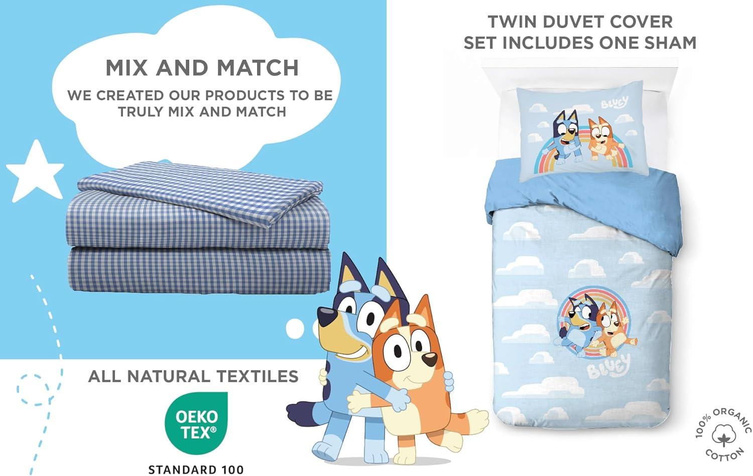 imageSaturday Park Bluey and Bingo Rainbow Clouds Twin Duvet Cover amp Sham Set 2 Piece 100 Organic Cotton Duvet Set GOTS amp OekoTEX CertifiedBlue Bluey