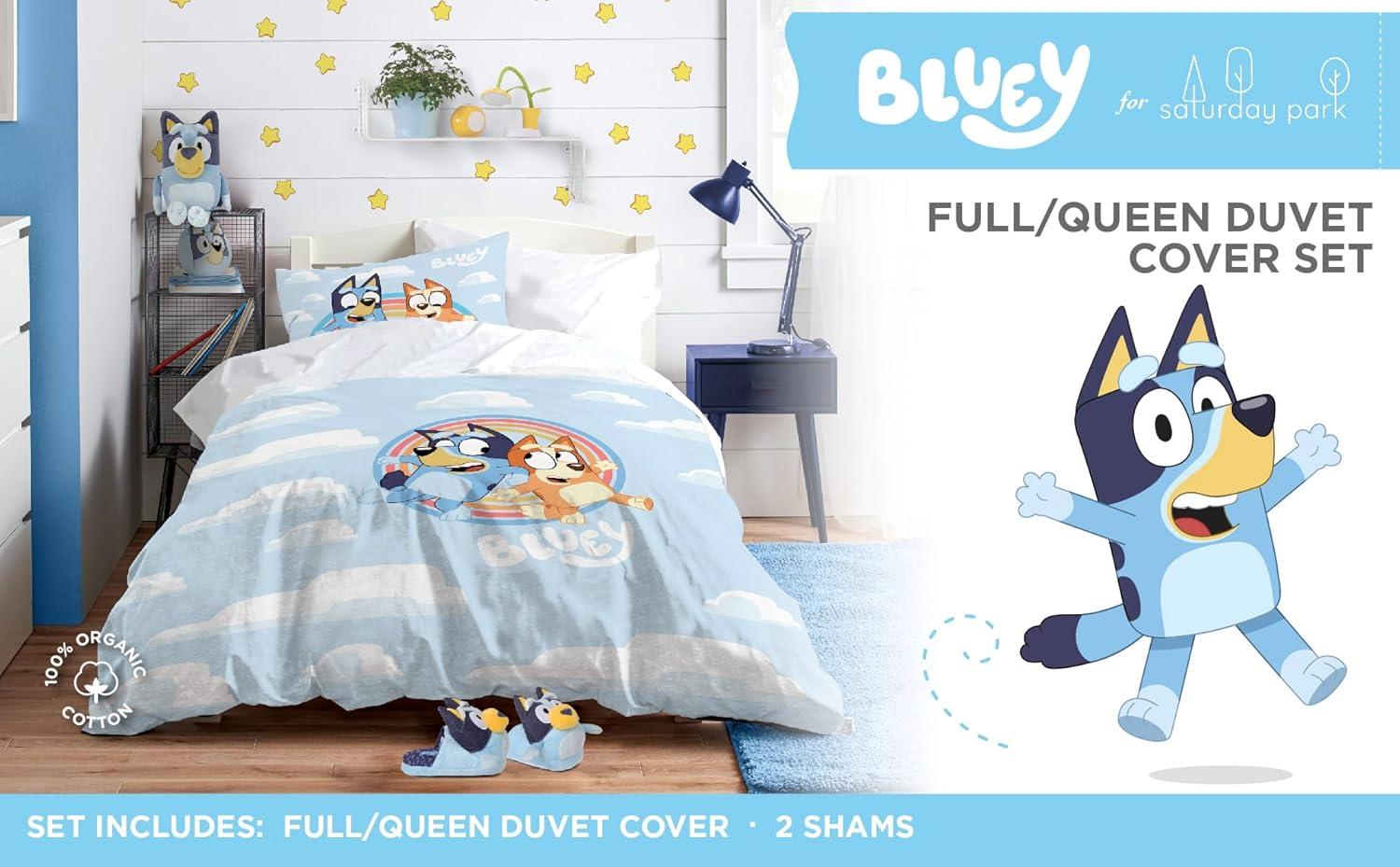 imageSaturday Park Bluey and Bingo Rainbow Clouds Twin Duvet Cover amp Sham Set 2 Piece 100 Organic Cotton Duvet Set GOTS amp OekoTEX CertifiedBlue Bluey