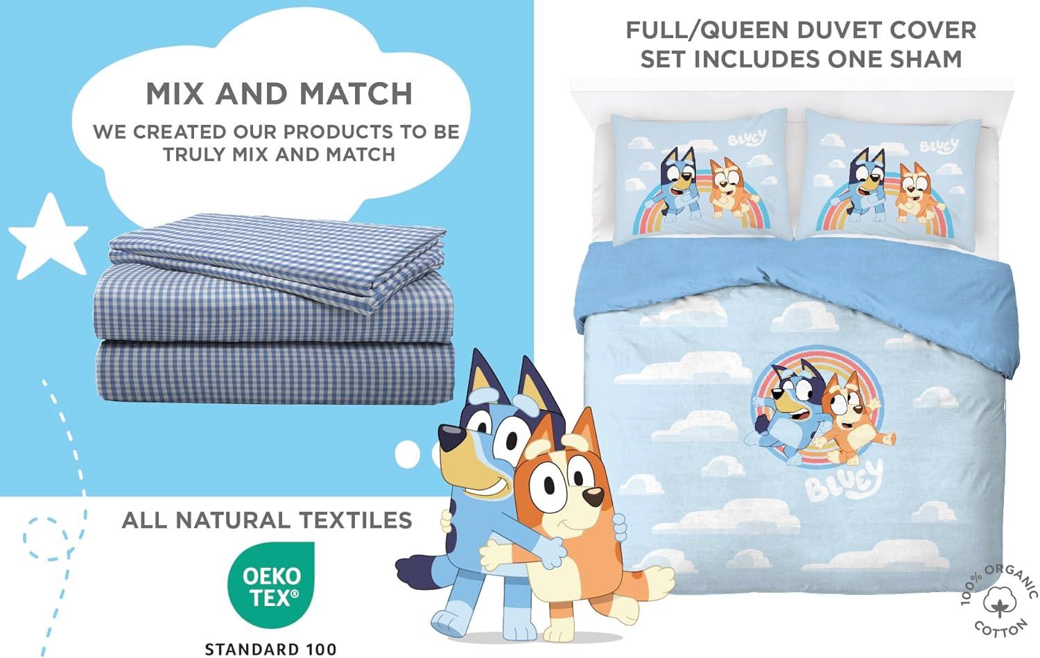 imageSaturday Park Bluey and Bingo Rainbow Clouds Twin Duvet Cover amp Sham Set 2 Piece 100 Organic Cotton Duvet Set GOTS amp OekoTEX CertifiedBlue Bluey