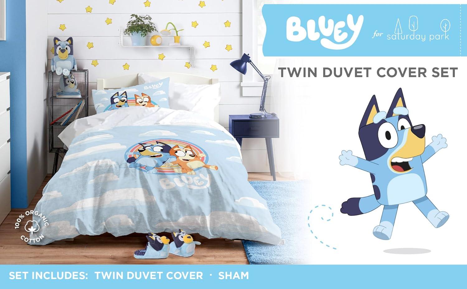 imageSaturday Park Bluey and Bingo Rainbow Clouds Twin Duvet Cover amp Sham Set 2 Piece 100 Organic Cotton Duvet Set GOTS amp OekoTEX CertifiedBlue Bluey