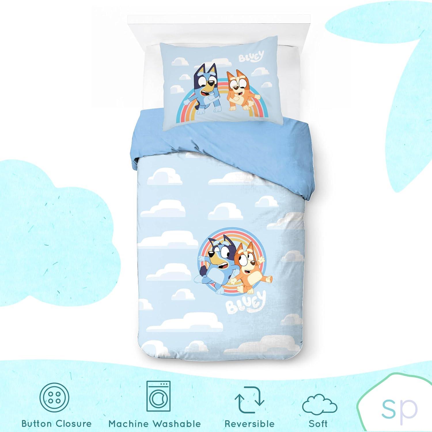 imageSaturday Park Bluey and Bingo Rainbow Clouds Twin Duvet Cover amp Sham Set 2 Piece 100 Organic Cotton Duvet Set GOTS amp OekoTEX CertifiedBlue Bluey