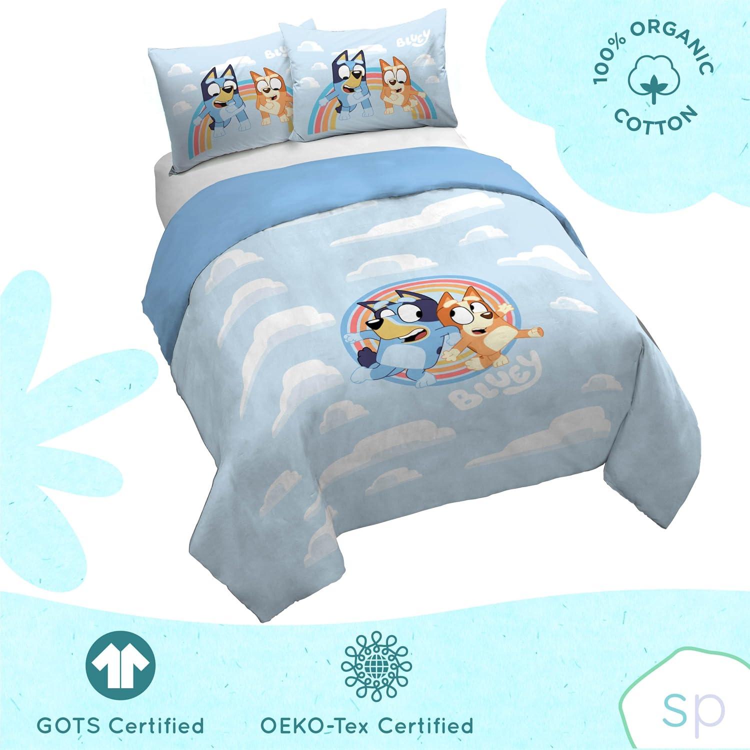 imageSaturday Park Bluey and Bingo Rainbow Clouds Twin Duvet Cover amp Sham Set 2 Piece 100 Organic Cotton Duvet Set GOTS amp OekoTEX CertifiedBlue Bluey
